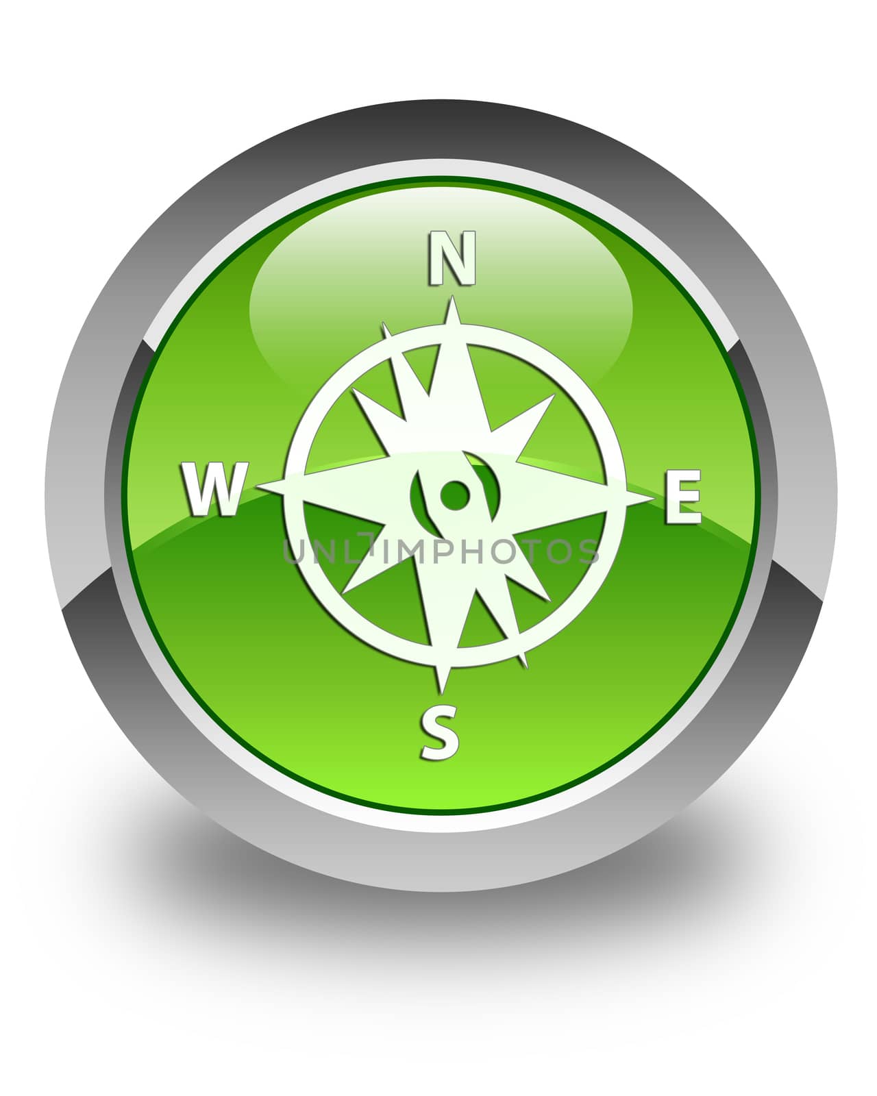 Compass icon glossy green round button