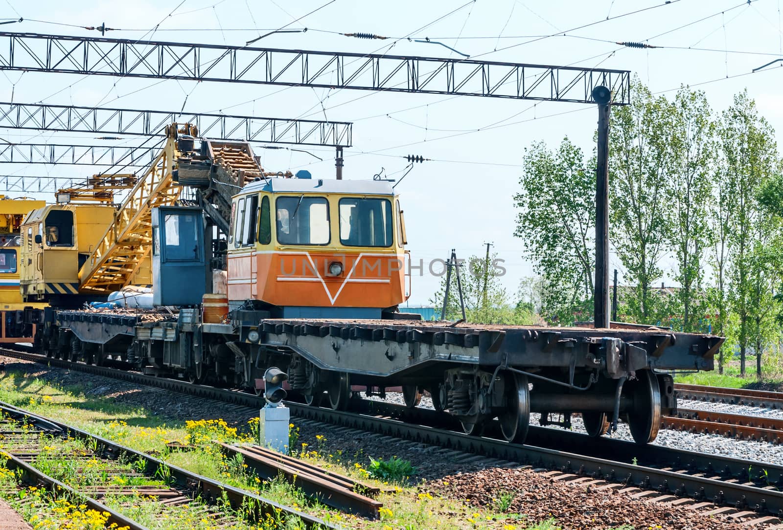 Train with special track equipment at repairs  by zeffss
