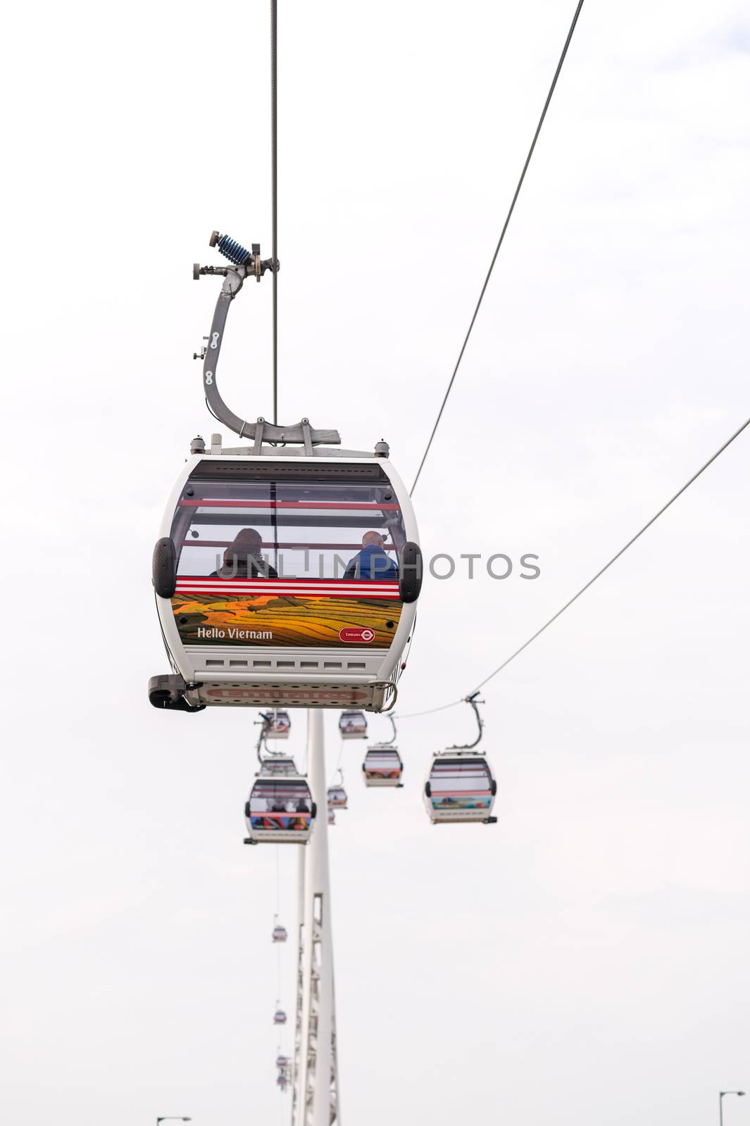 LONDON, UK - SEPTEMBER 28, 2013: Thames cable car operated by Em by jovannig