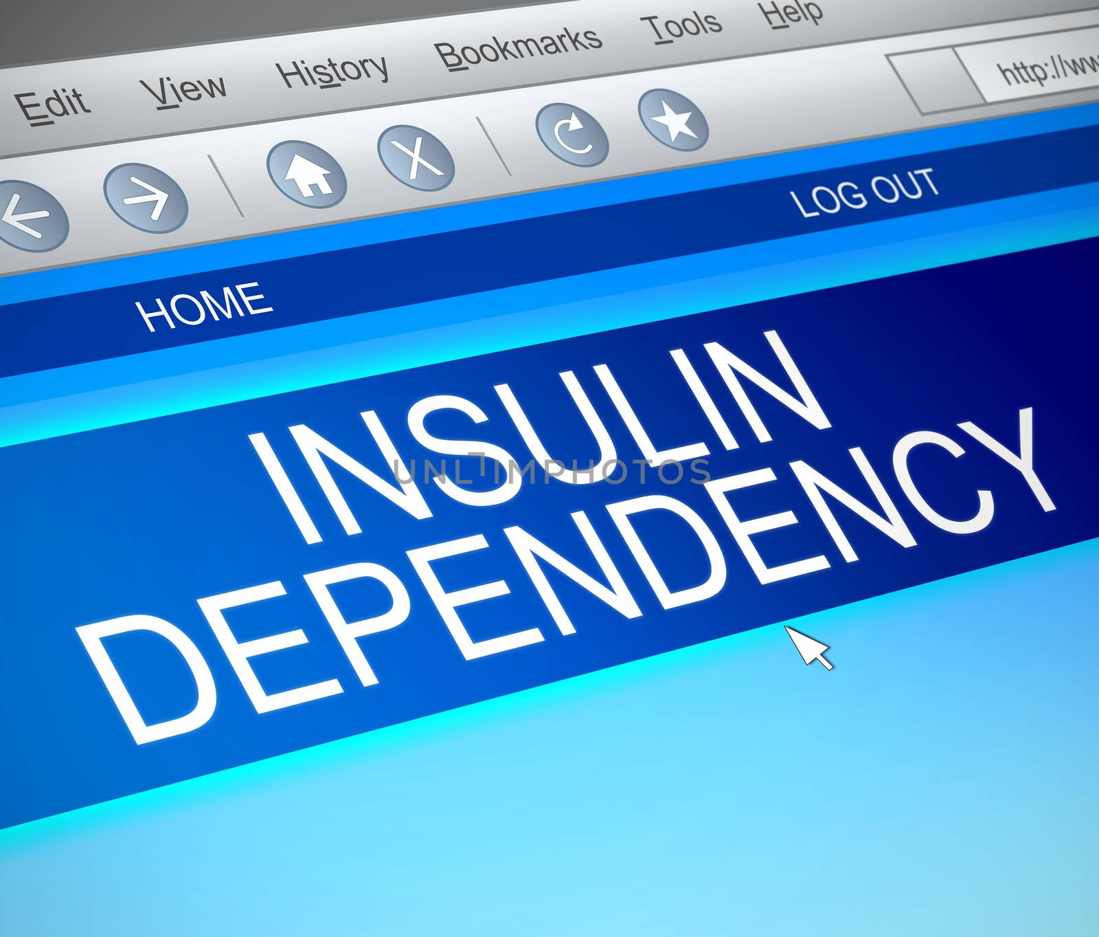 Illustration depicting a computer screen capture with an insulin dependency concept.