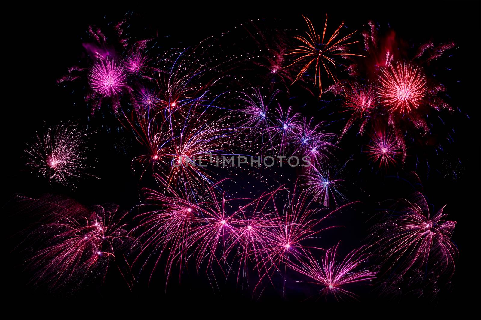 Variety of fireworks at new years eve
