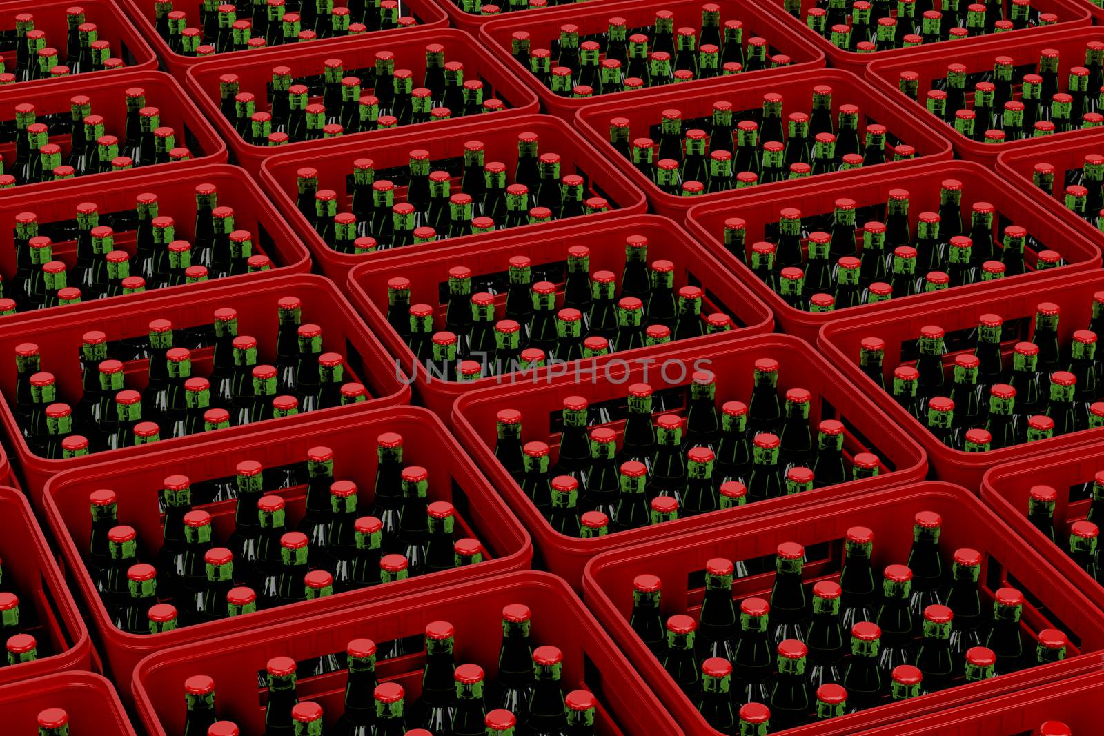 Plastic red crates with lager beer