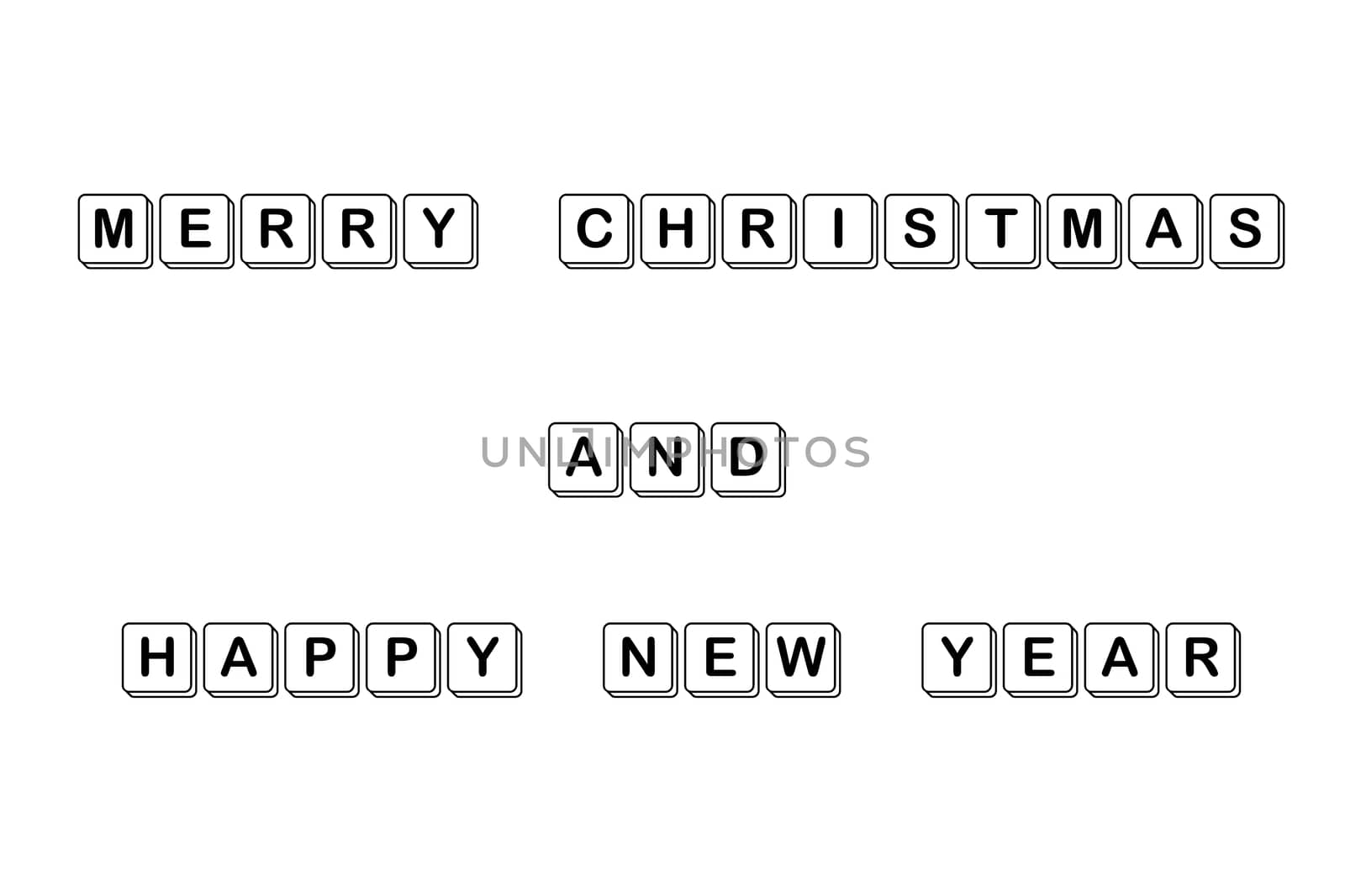 Merry Christmas and happy new yeay crossword isolated on white background.