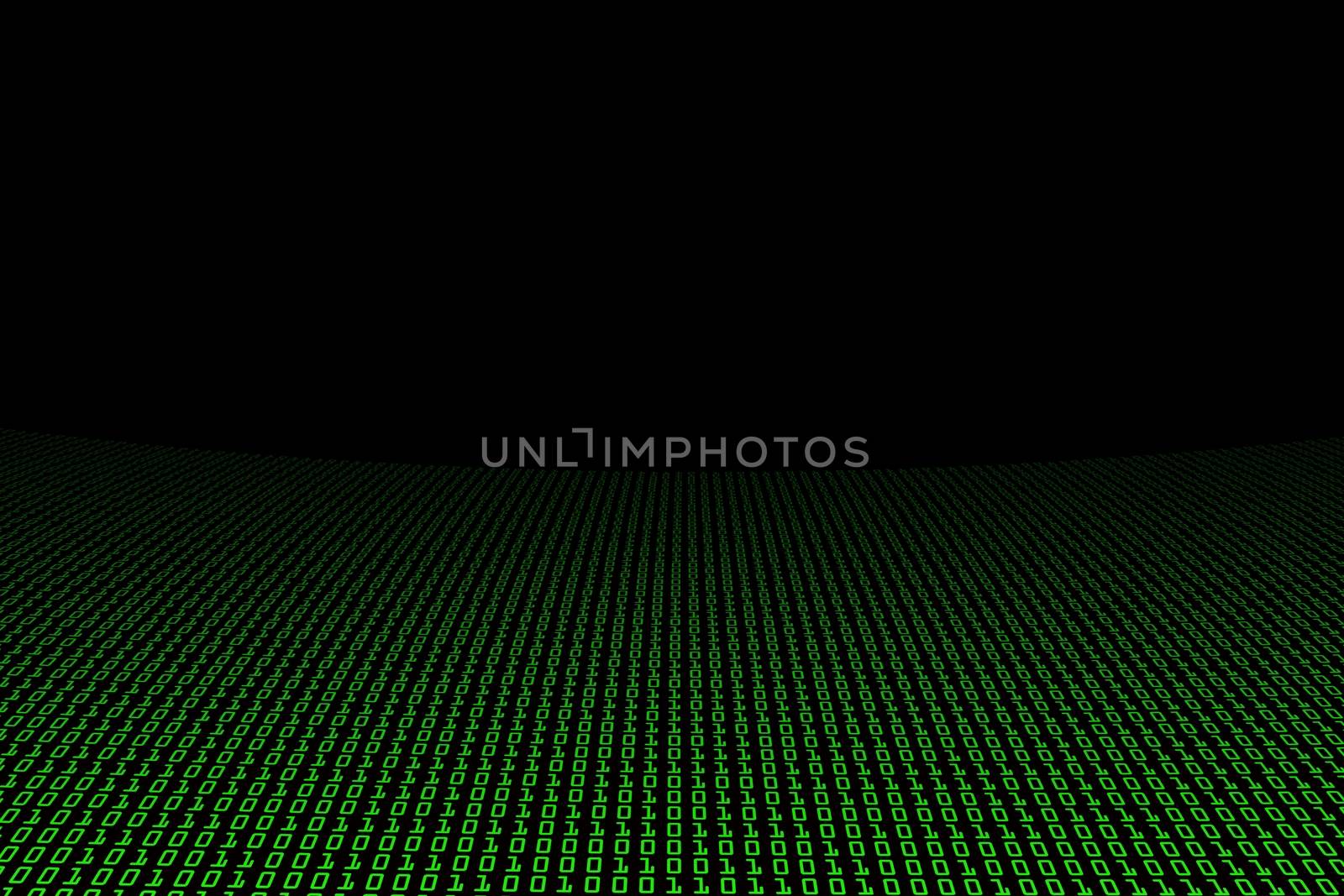 image of green binary code background, perspective.