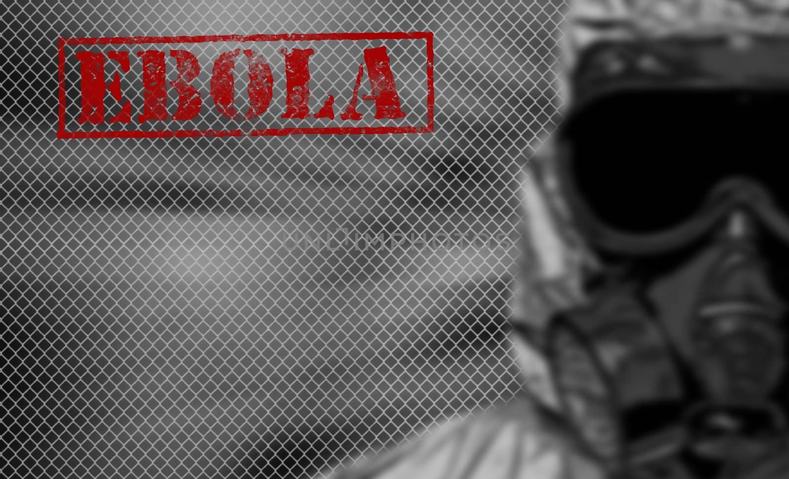 red word EBOLA on black and white background, with copyspace on the left