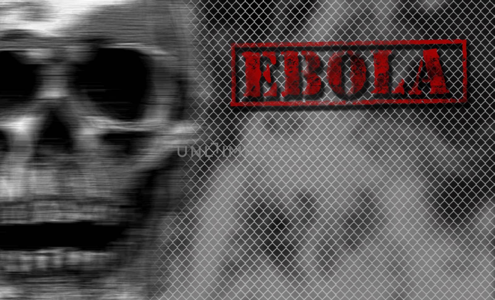 red word EBOLA on black and white background, with copyspace on the right