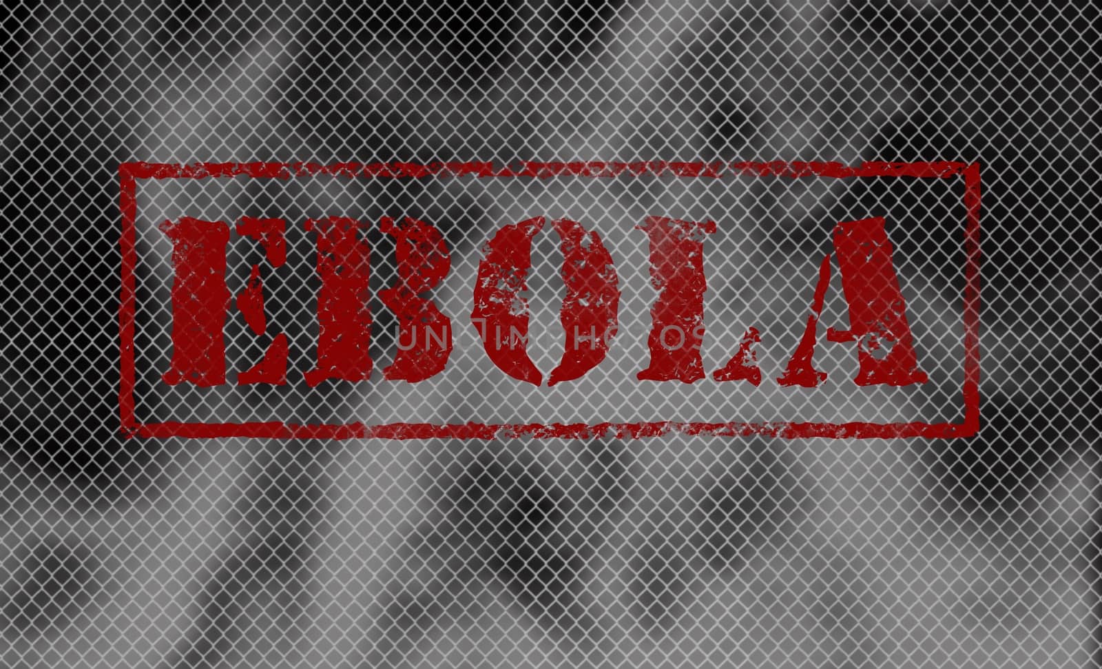 red word EBOLA on black and white background, with copyspace on the right