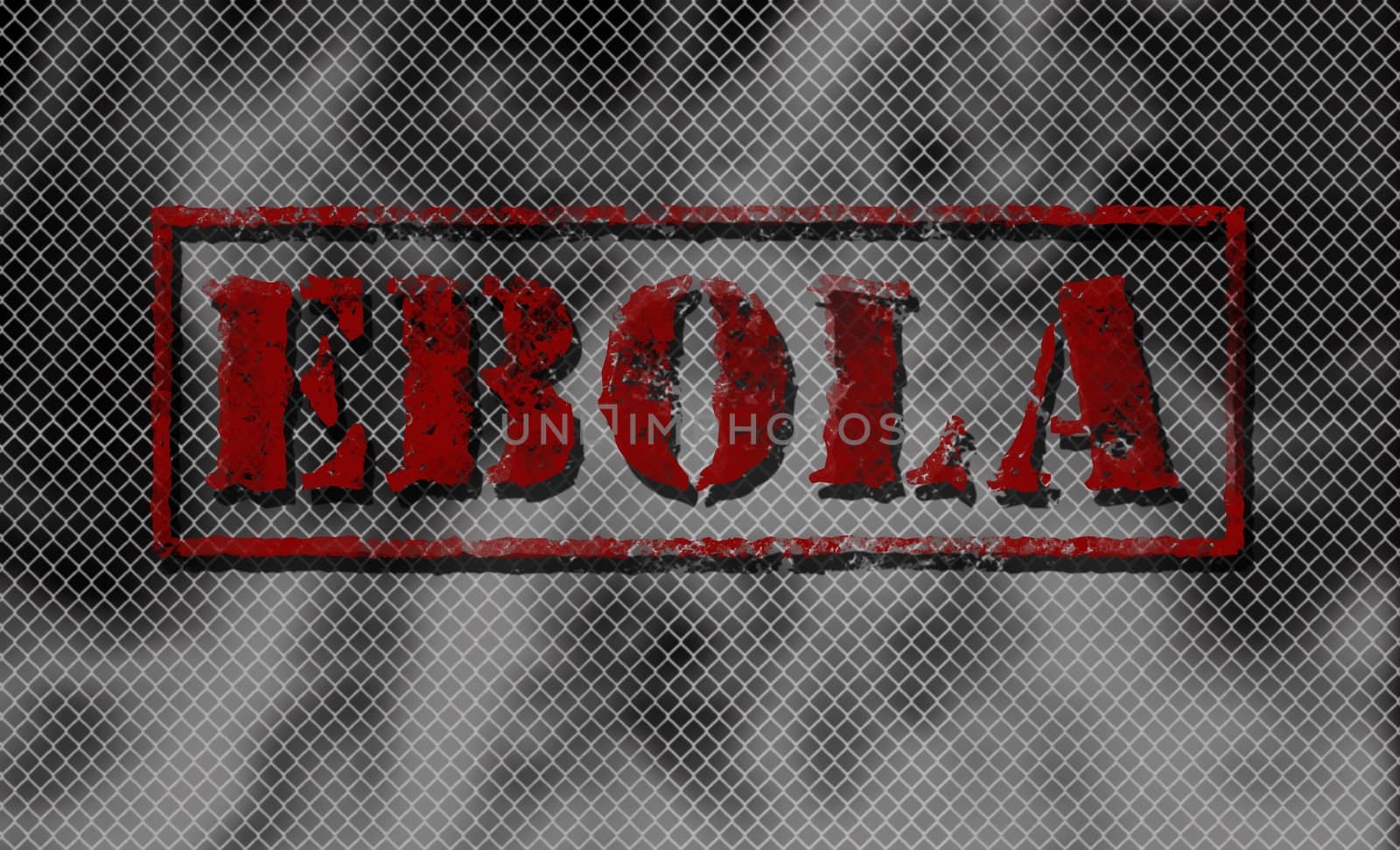 red word EBOLA with shadow on black and white background, copyspace on the right
