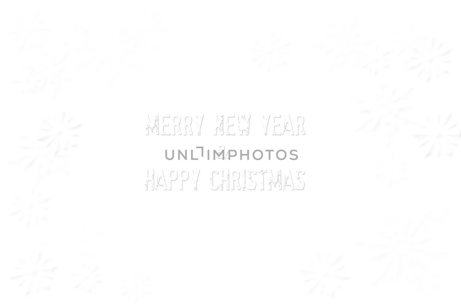 Merry New Year & Happy Christmas isolated on white and snowflakes background.