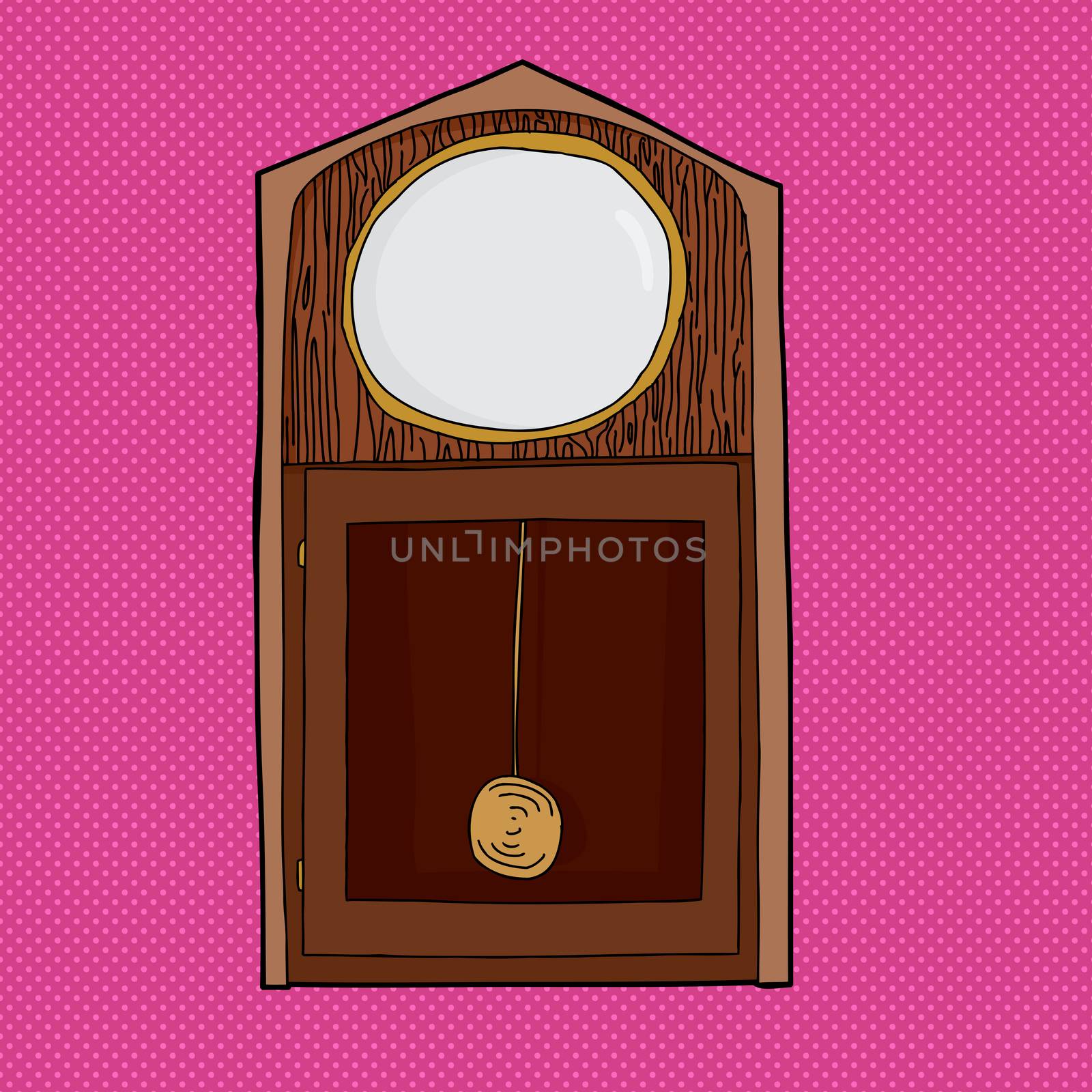Blank face grandfather clock with pendulum over pink