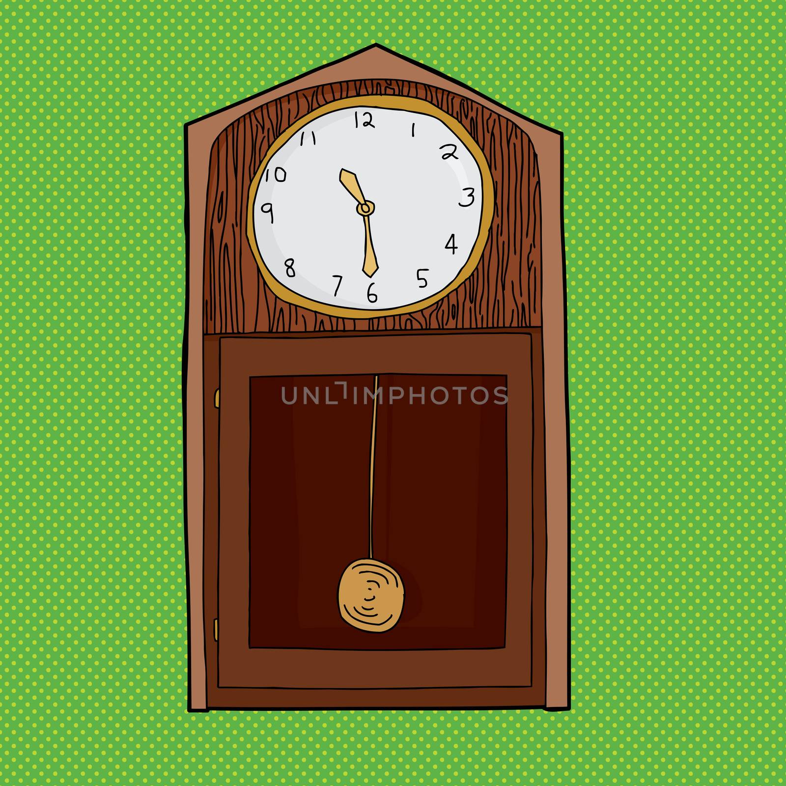 Cartoon grandfather clock with pendulum over green