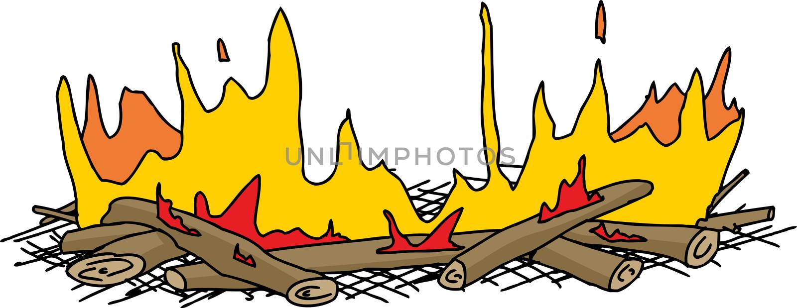 Isolated hand drawn cartoon campfire over white