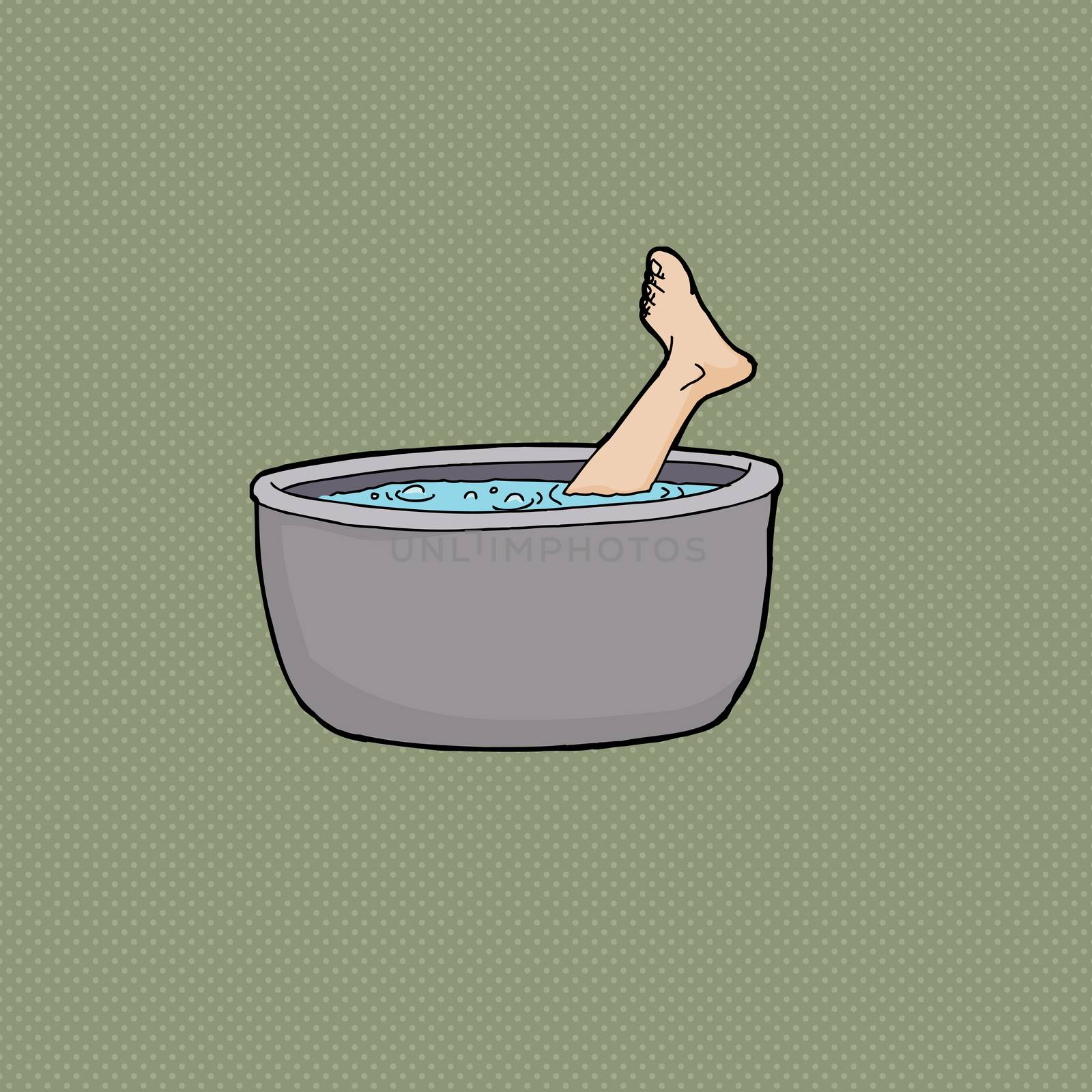 Human foot sticking out of boiling pot of water