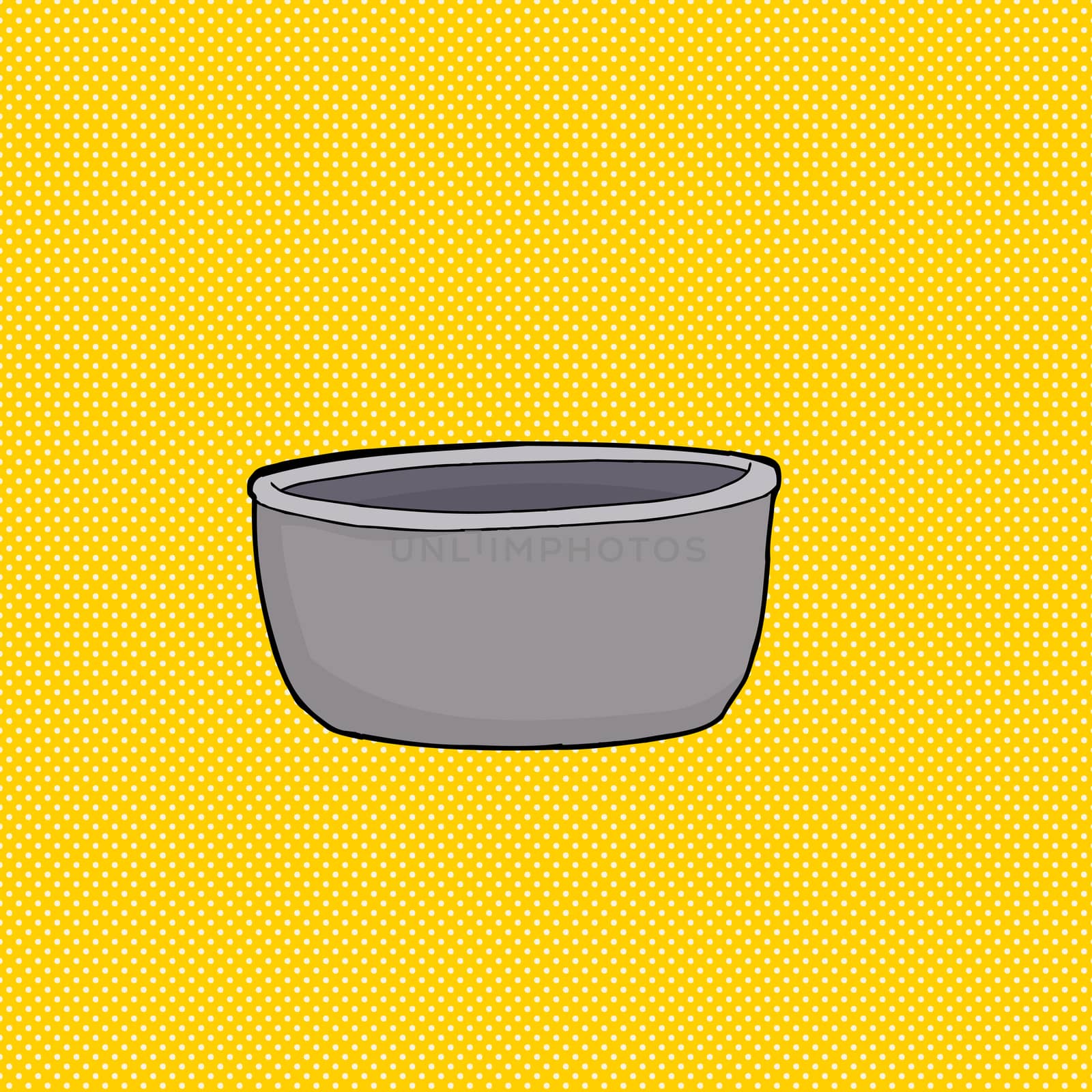 Cartoon of empty gray bowl over yellow background
