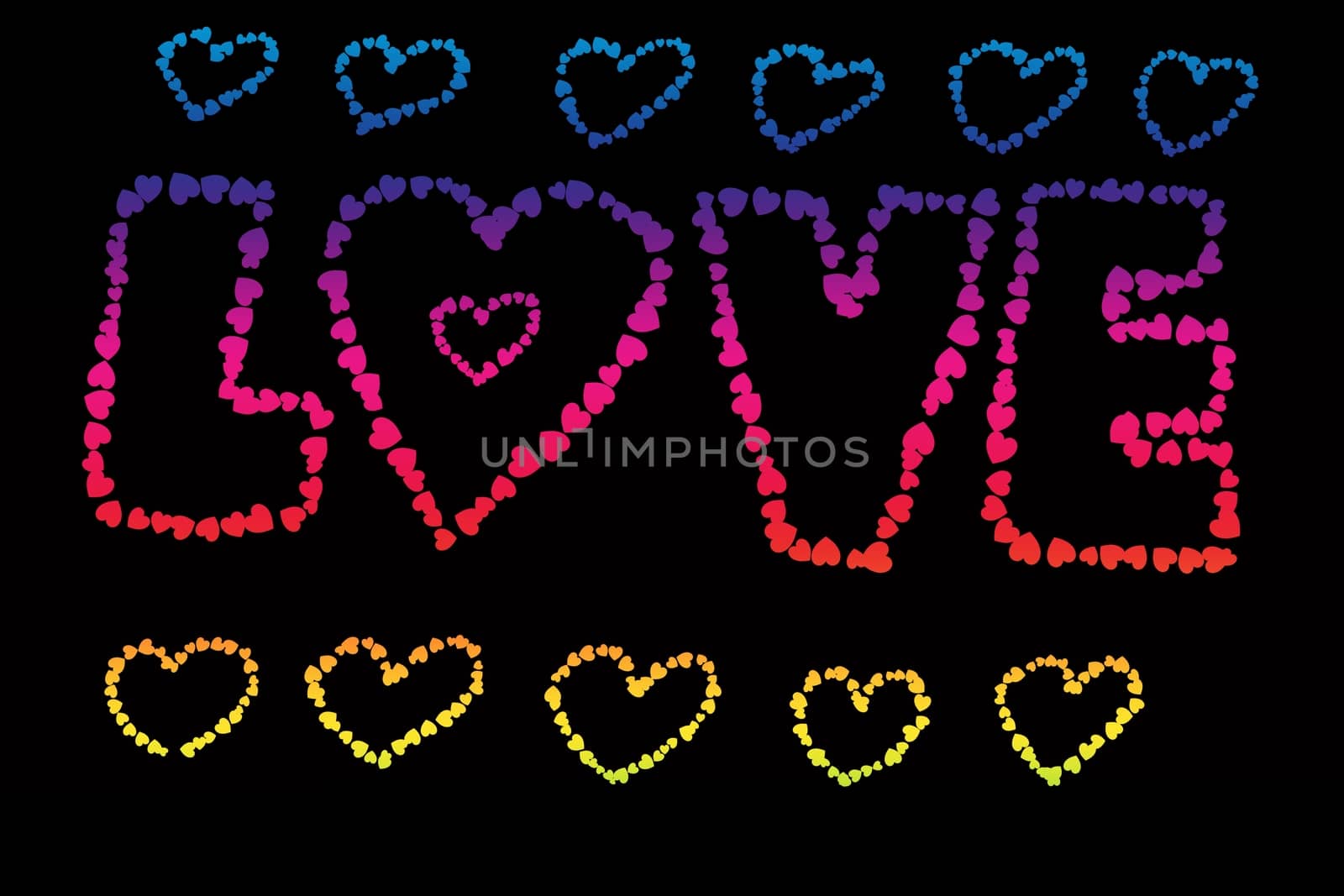 word love made of heart shapes isolated on black background by a3701027