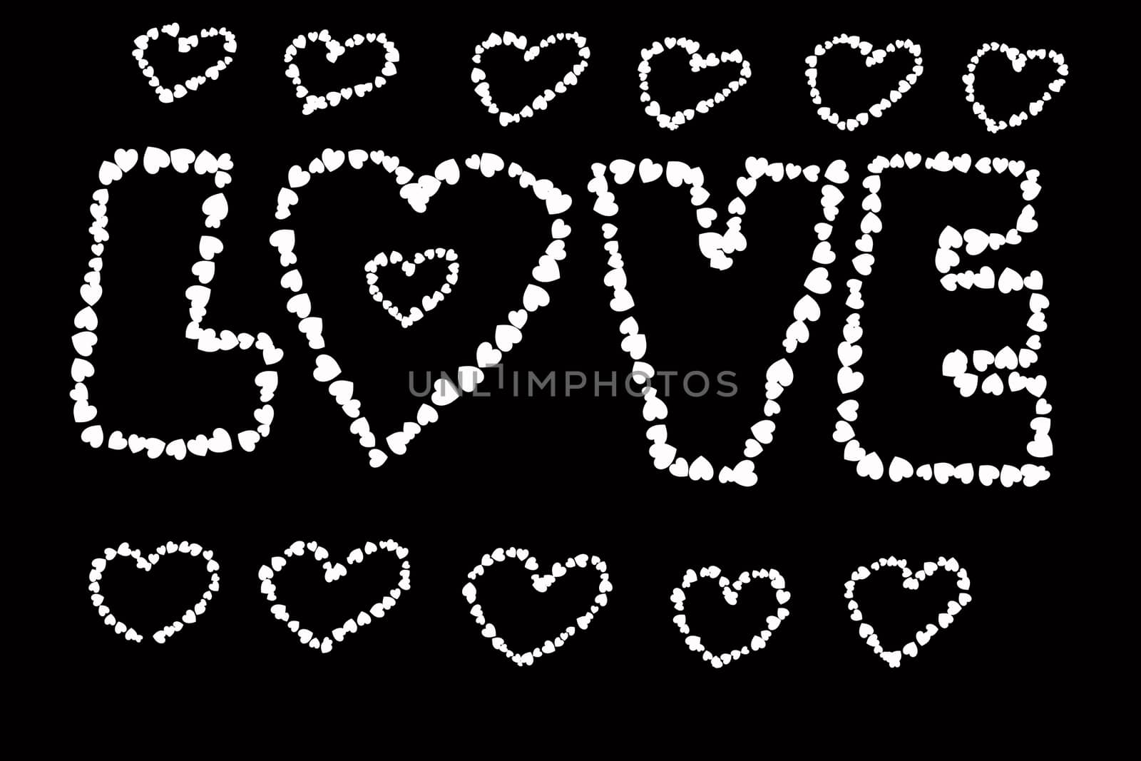 word love made of heart shapes isolated on black background by a3701027