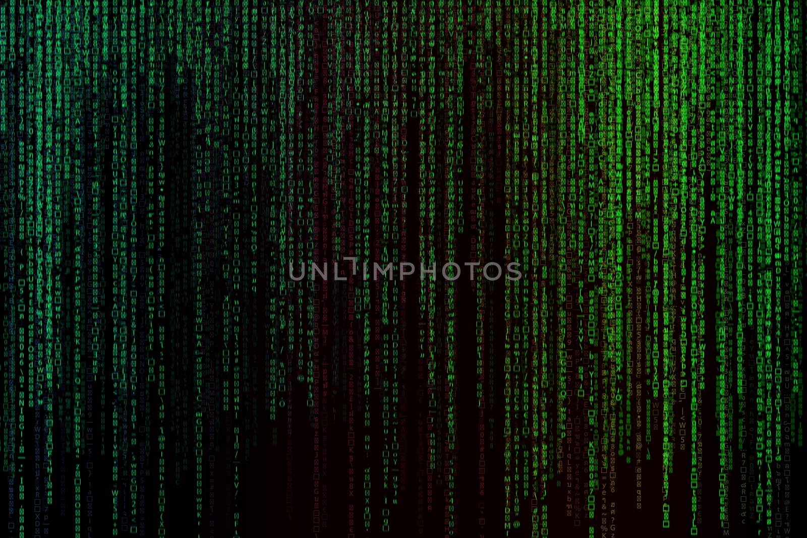 Matrix background with the green symbols, motion blur