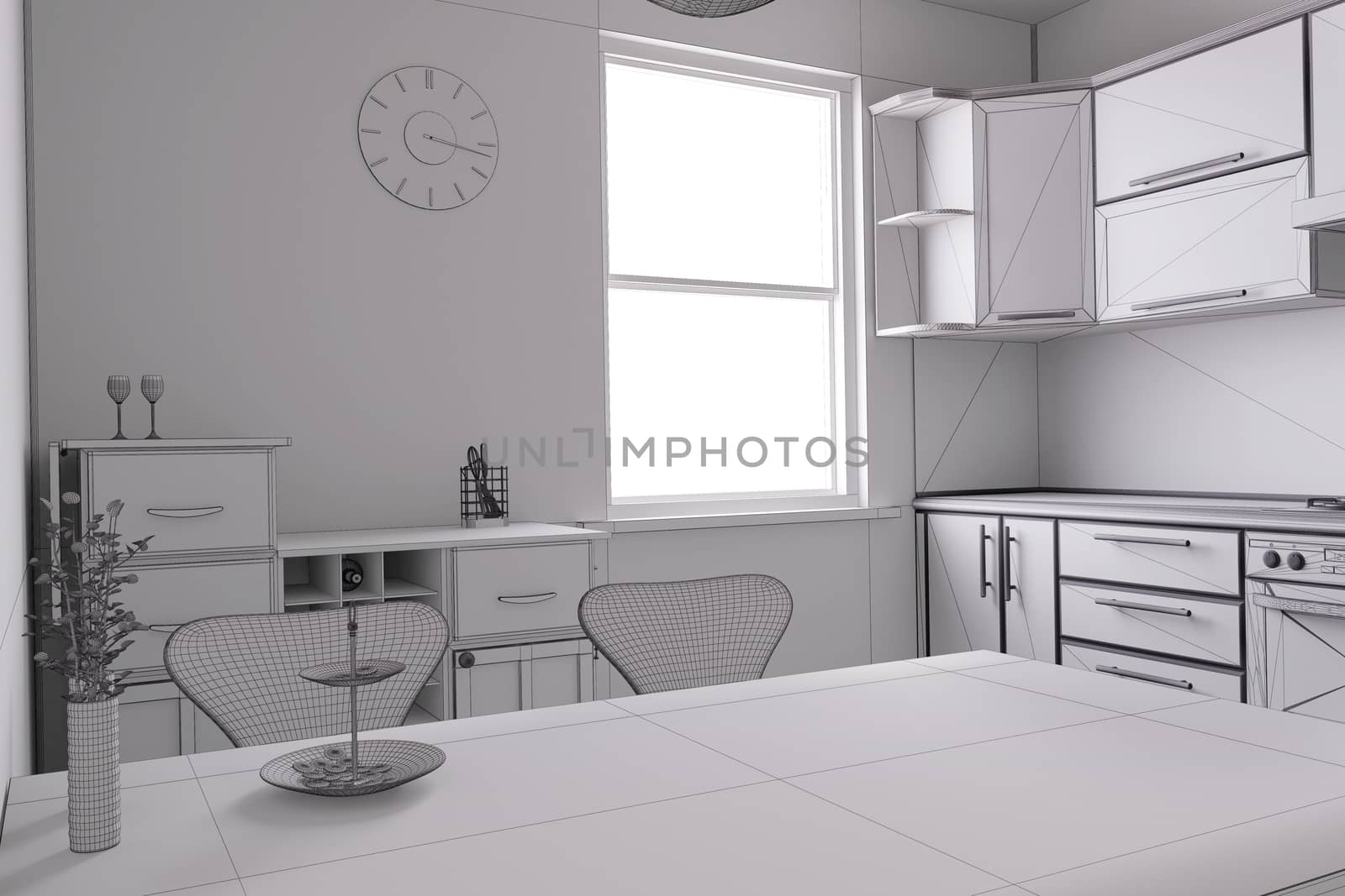 3D render of a kitchen with some equipments