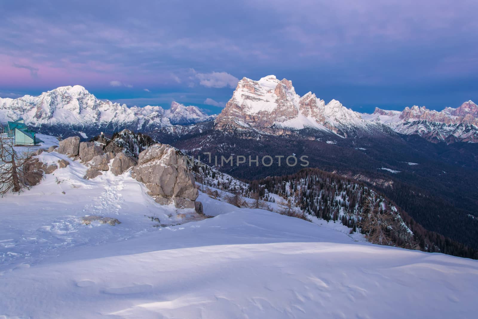 Dolomites in winter during the sunrise