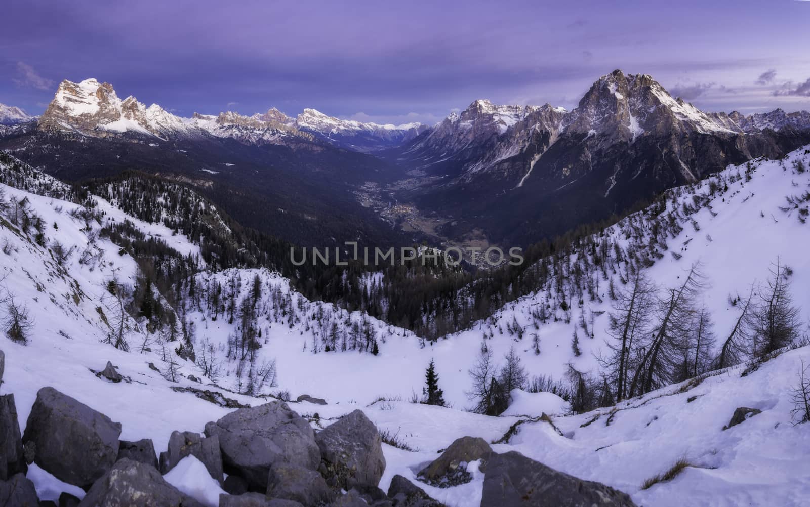 Cadore valley during the sunrise in winter by enrico.lapponi