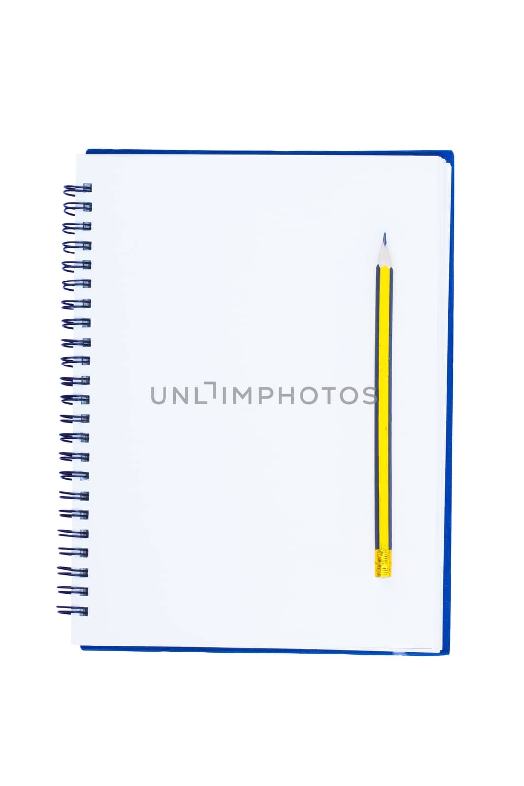 blank notebook with pencil isolate on white background.