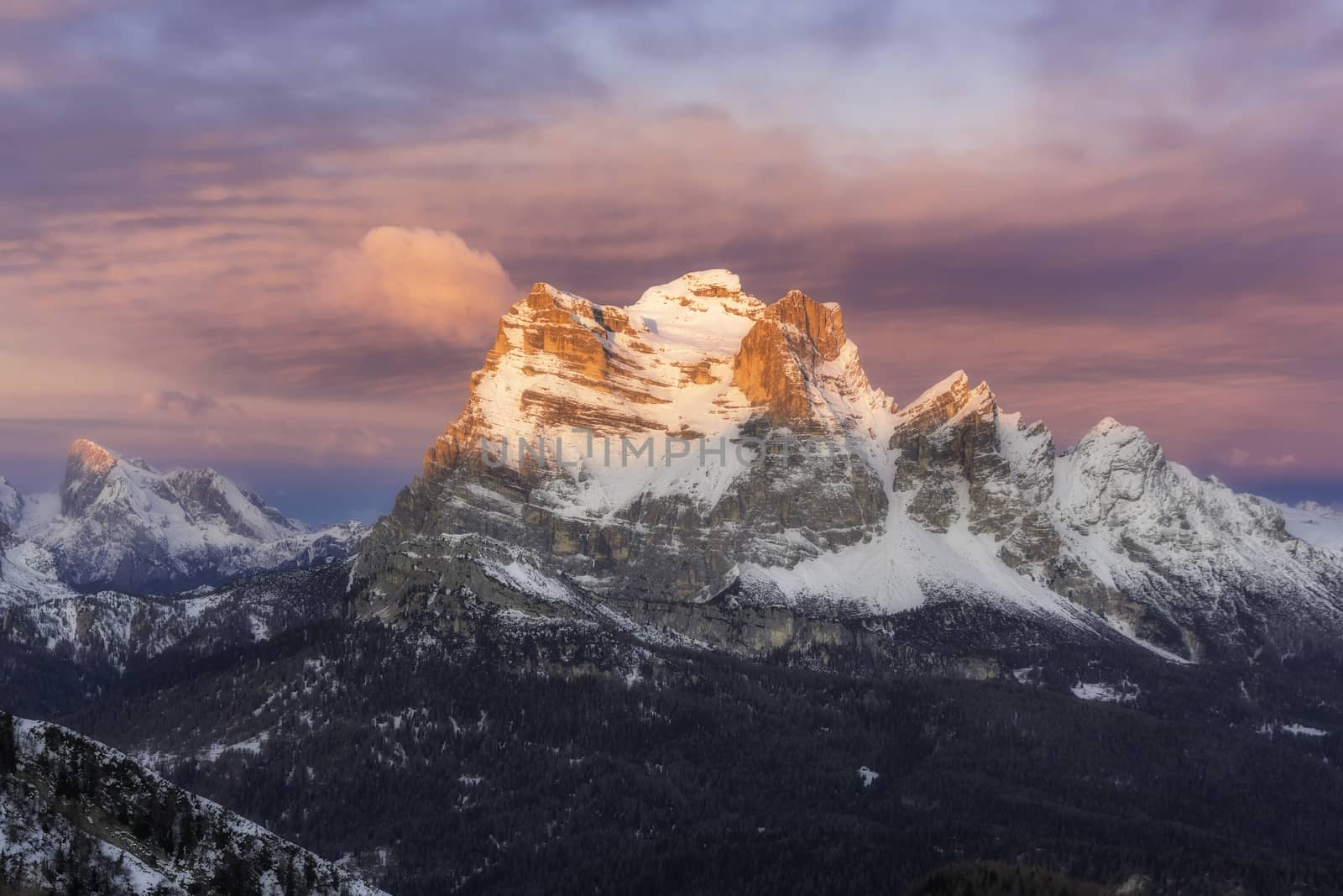 Mount Pelmo during sunrise in winter by enrico.lapponi