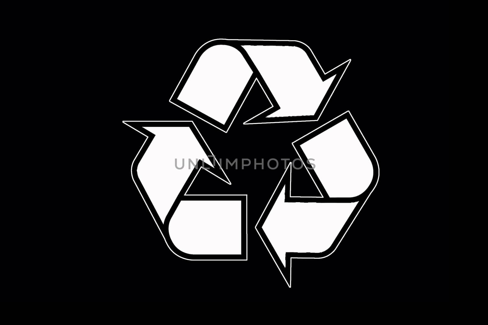 white recycle icon isolated on black background