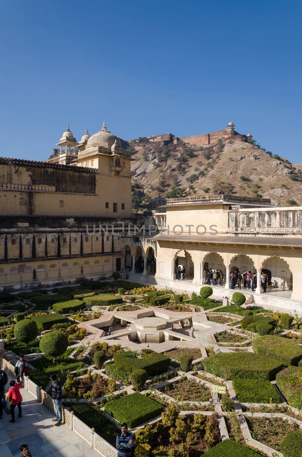 Jaipur, India - December29, 2014: Tourist visit Sukh Niwas the Third Courtyard in Amber Fort near Jaipur, Rajasthan, India on December29, 2014. The third courtyard is where the private quarters of the Maharaja, his family and attendants were built.