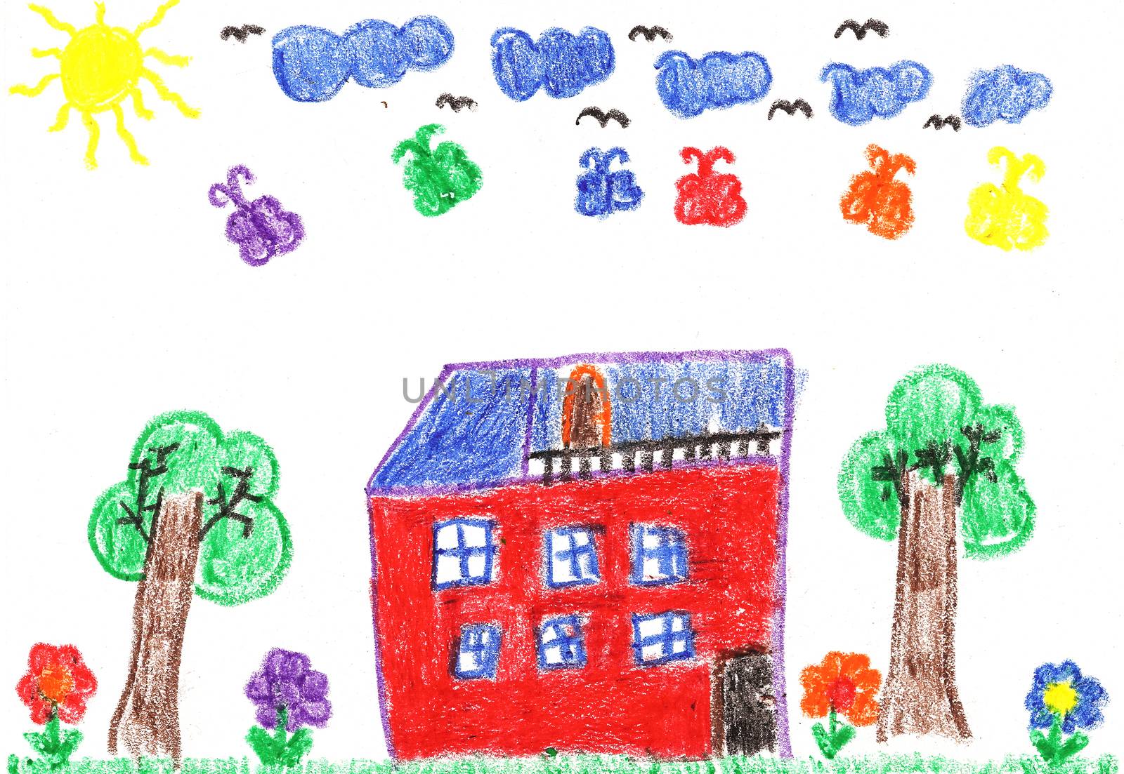 Child's drawing of a country house