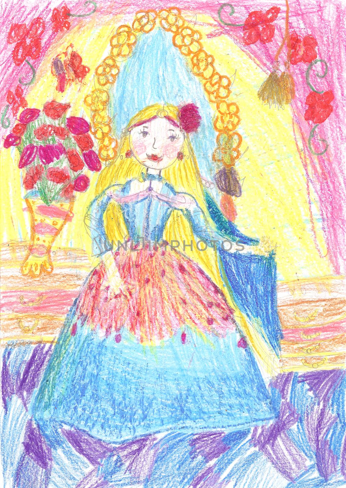 Child's drawing beautiful princess.