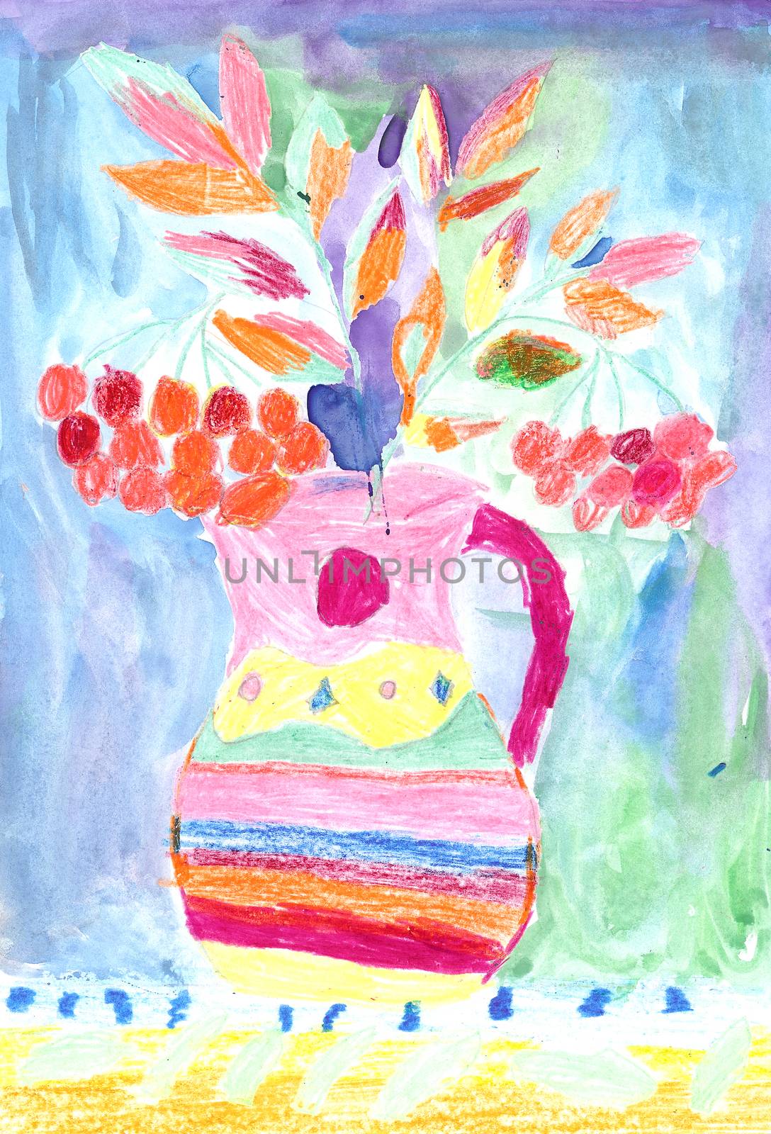 Child's drawing of a colorful flowers by Strekalova