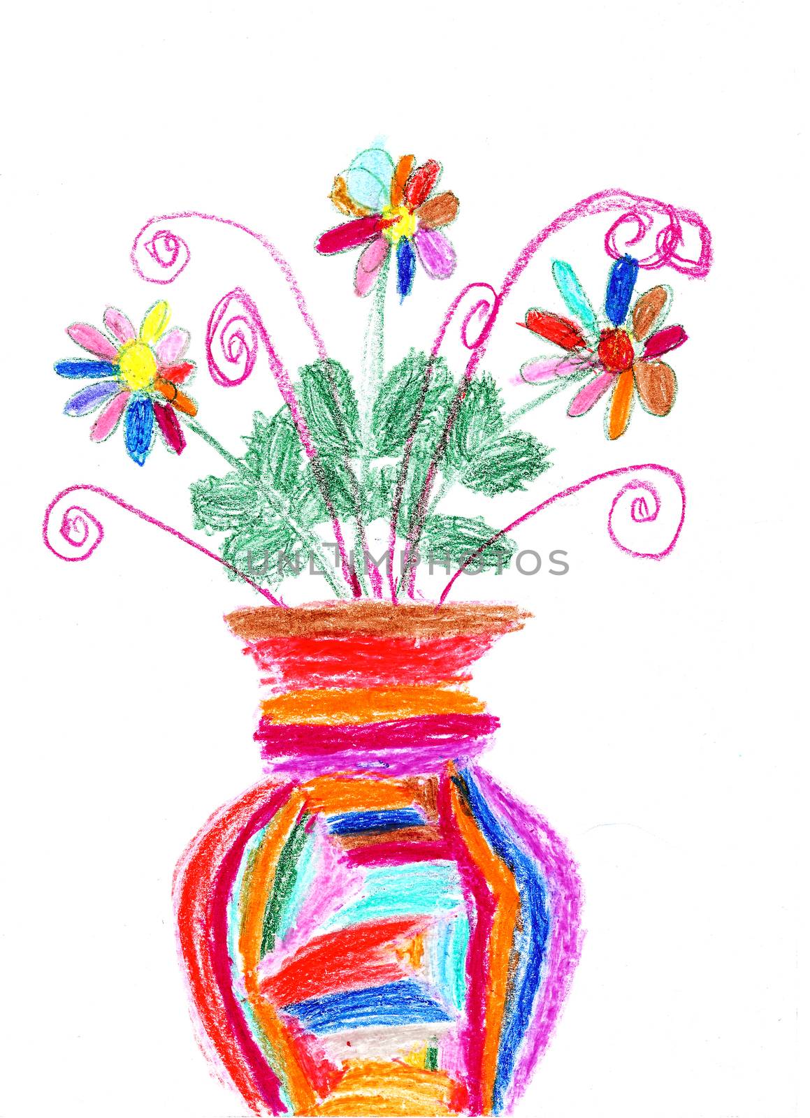 Childrens drawing of a colorful bouquet by Strekalova
