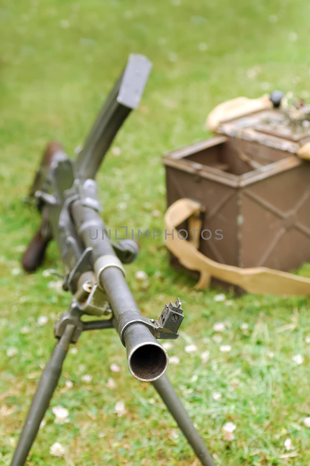 military machine gun and ammunition box