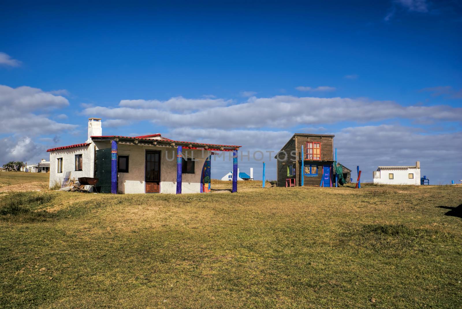 Picturesque view of colorful houses in Cabo Polonio