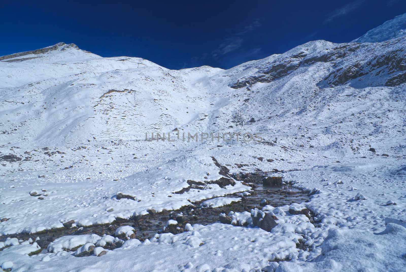 Picturesque view of Ausangate in high altitudes of south american Andes in Peru