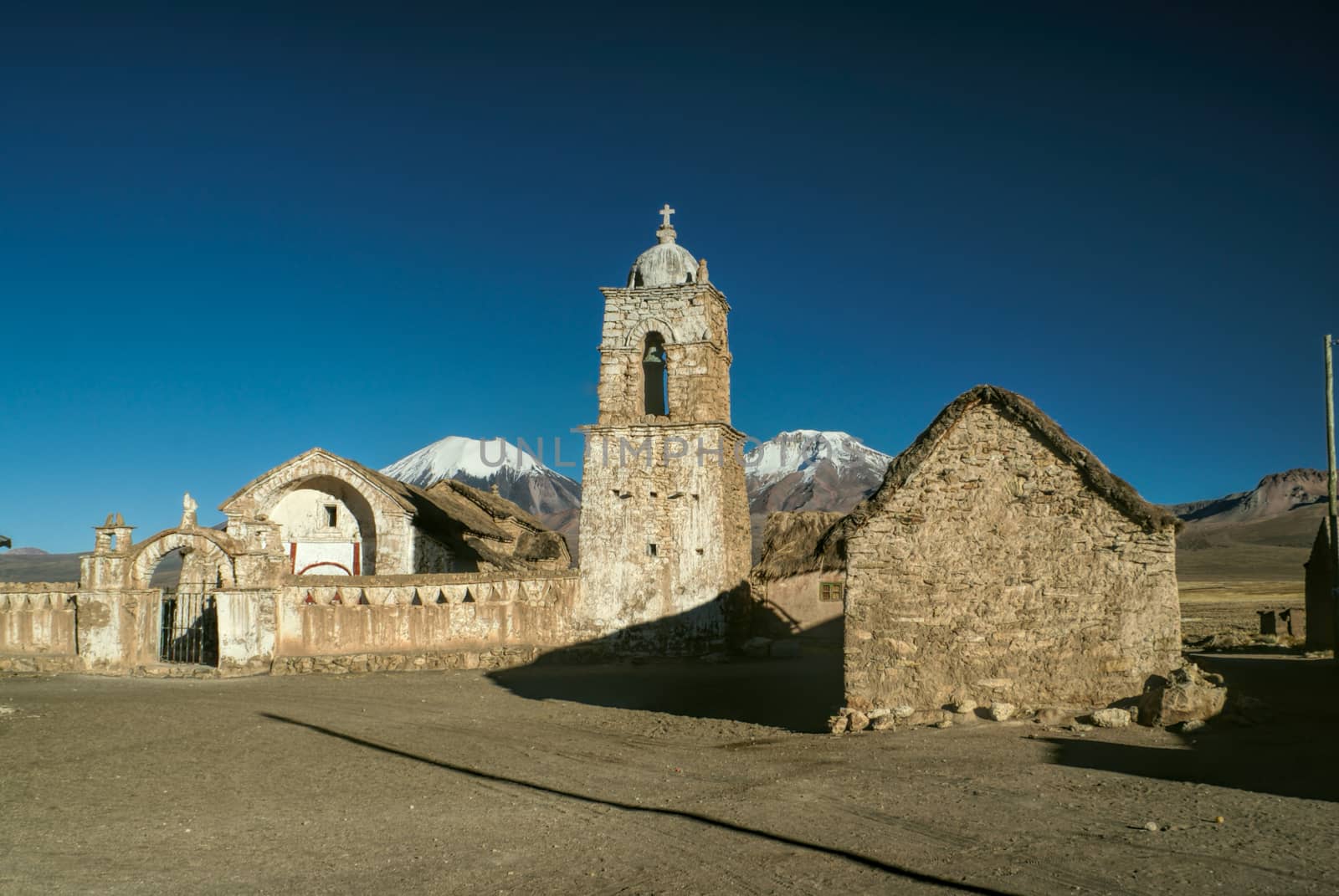 Picturesque old stone church in Sajama national park in Bolivia