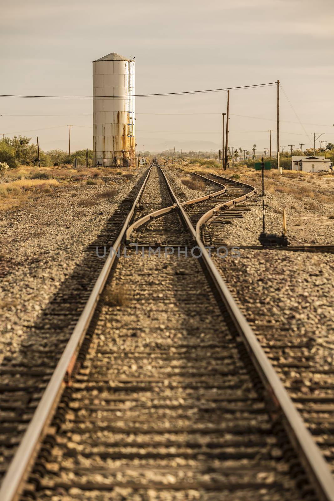 Railroad tracks and siding in the historic American west