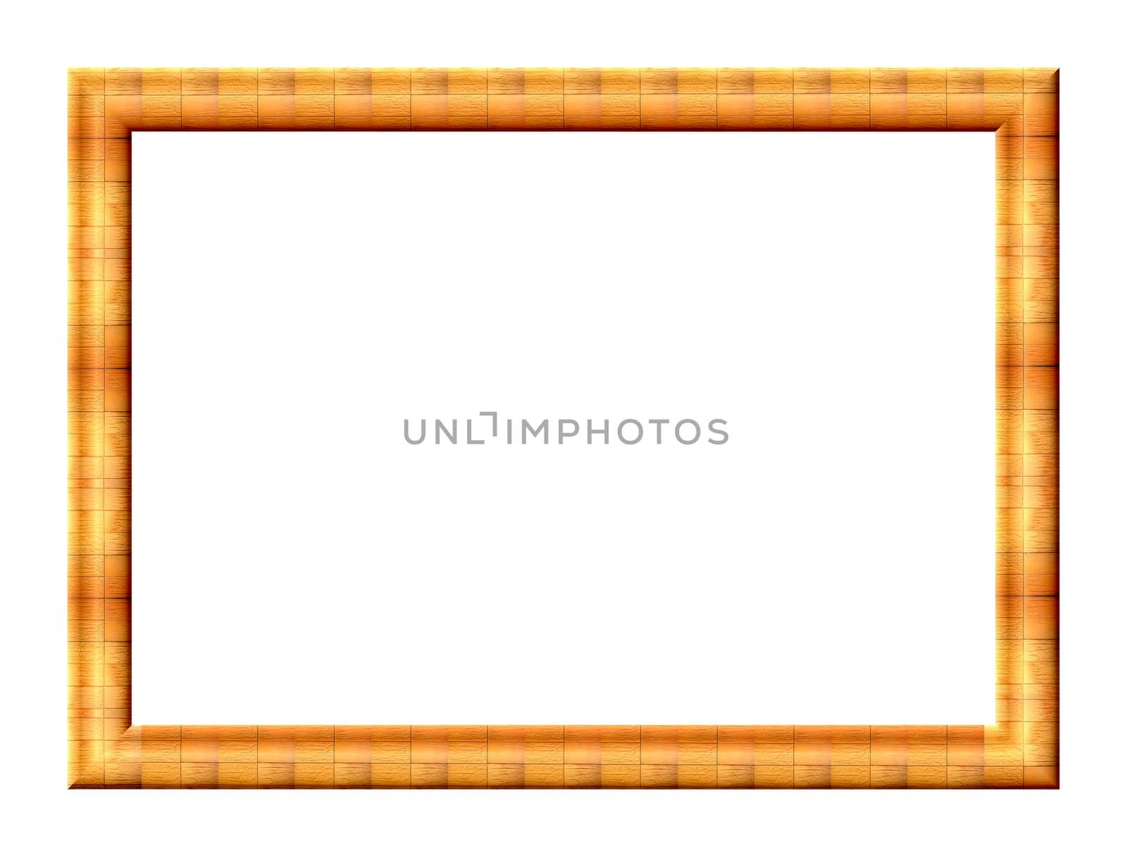 Rectangular blank photo frame with textured finishing tiles tan-orange colors on a white background