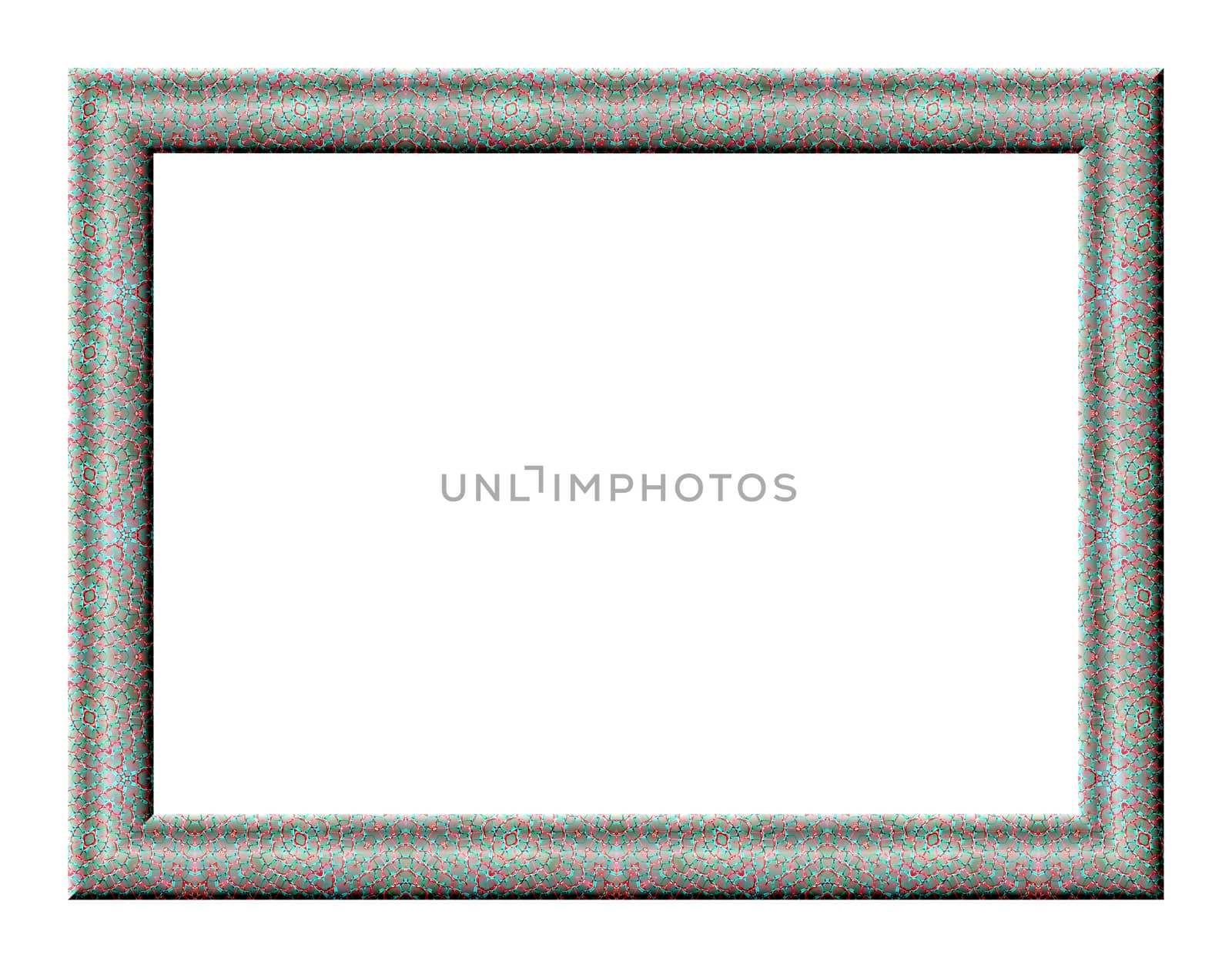 Rectangular empty picture frame with a mesh texture on white background
