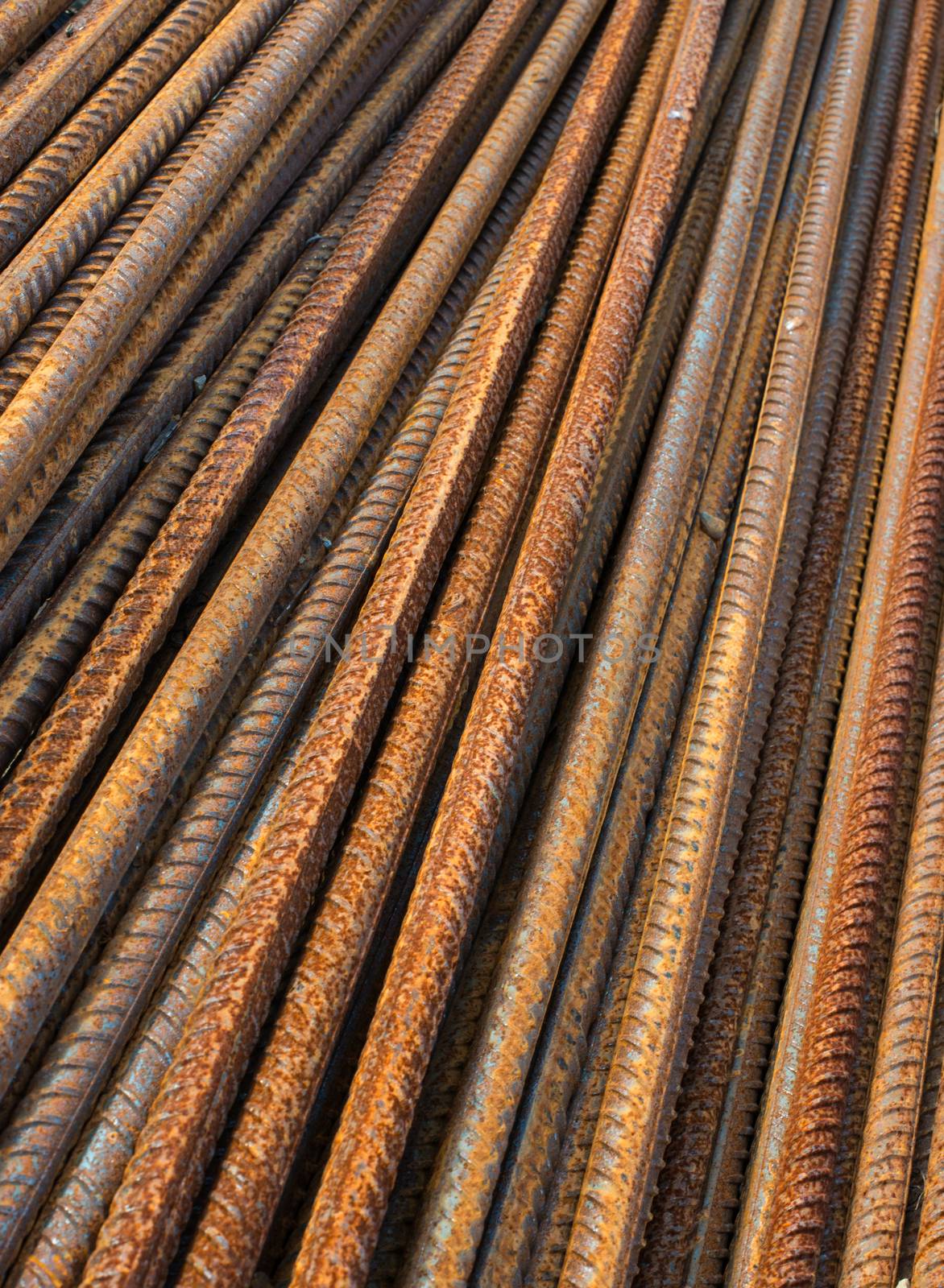 Stack of the metal rusty reinforcement bars.