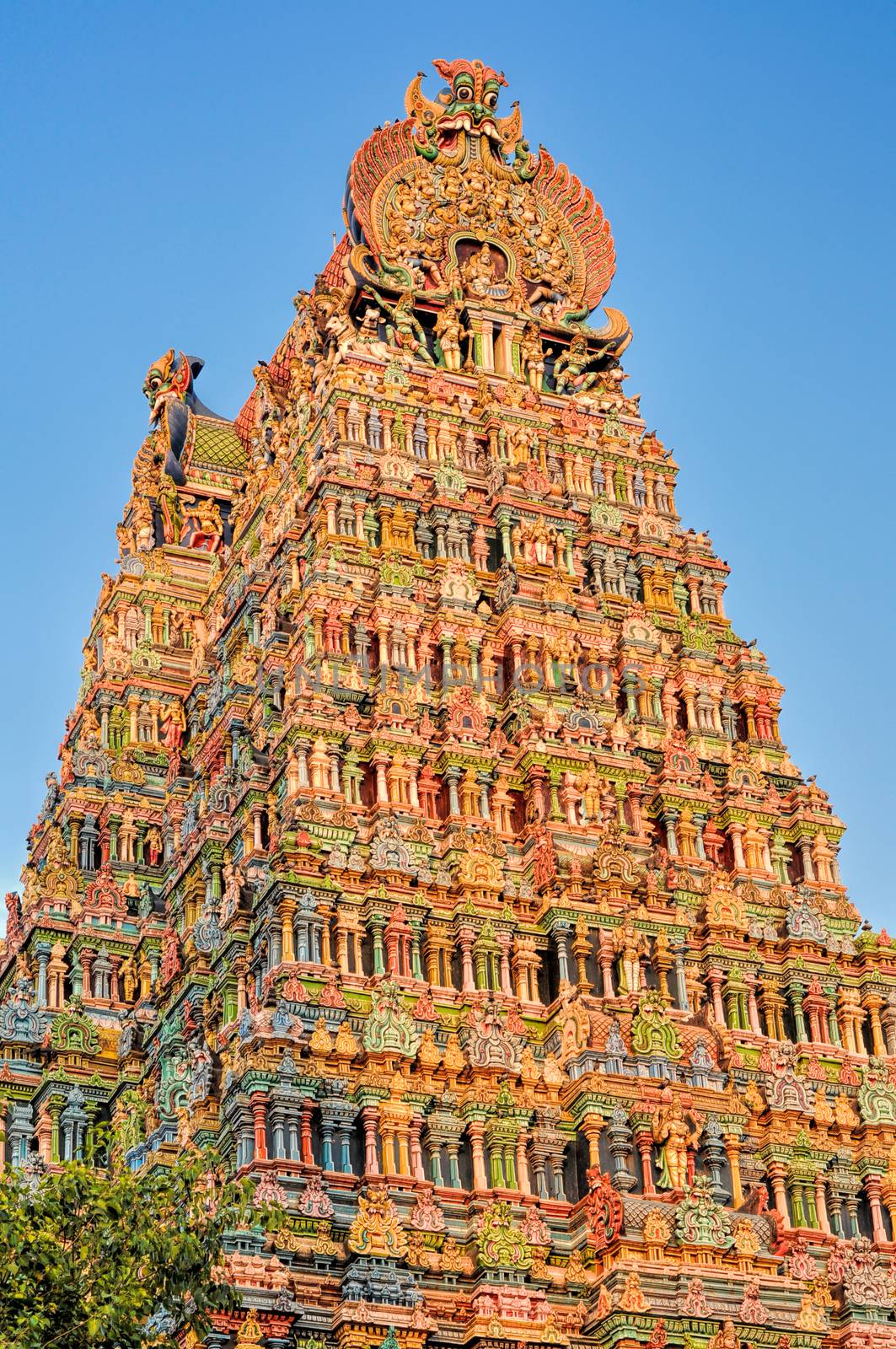Colorful tower of Meenakshi Amman Temple in India