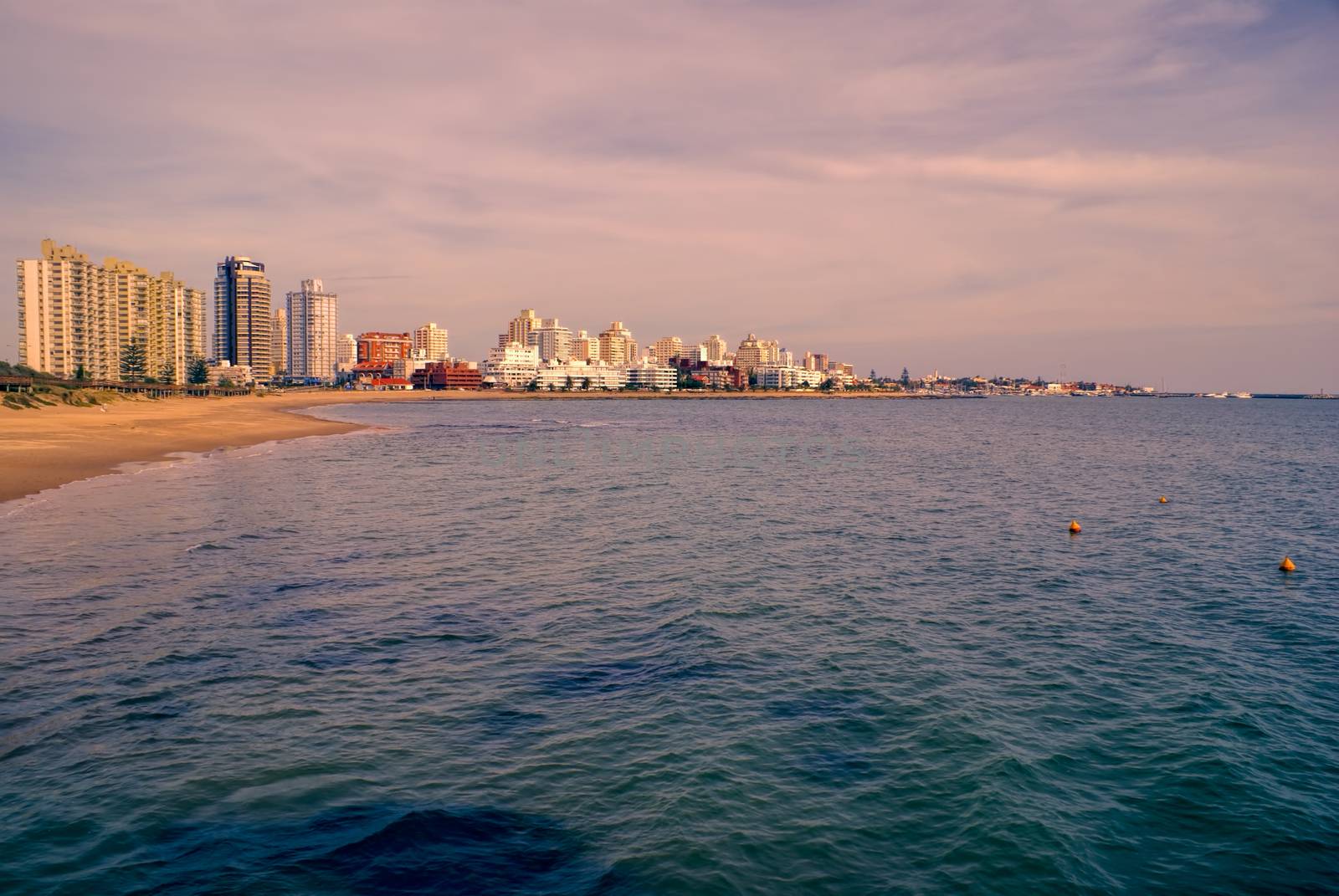 Picturesque view of hotels on the beach in Punta del Este             