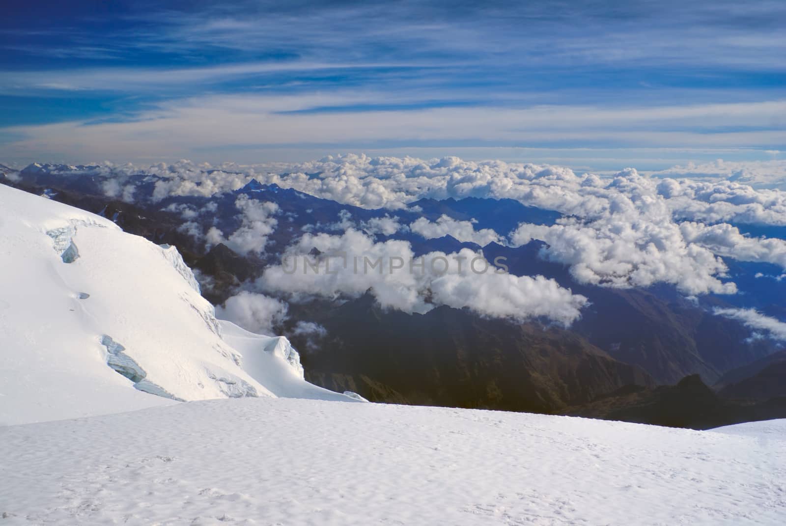 Amazing view from near top of Huayna Potosi mountain in Bolivia