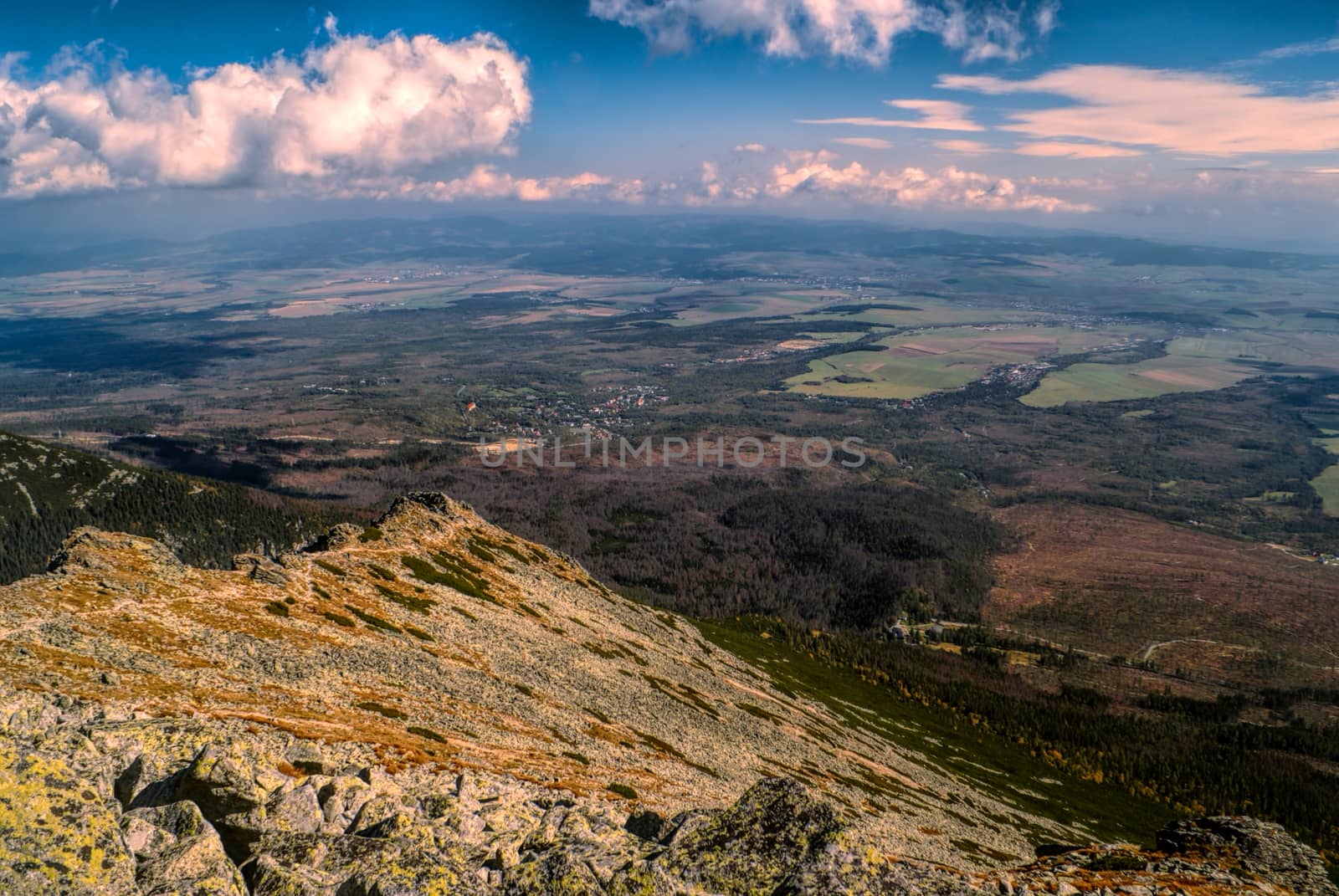 Picturesque valley below mountains of High Tatras in Slovakia