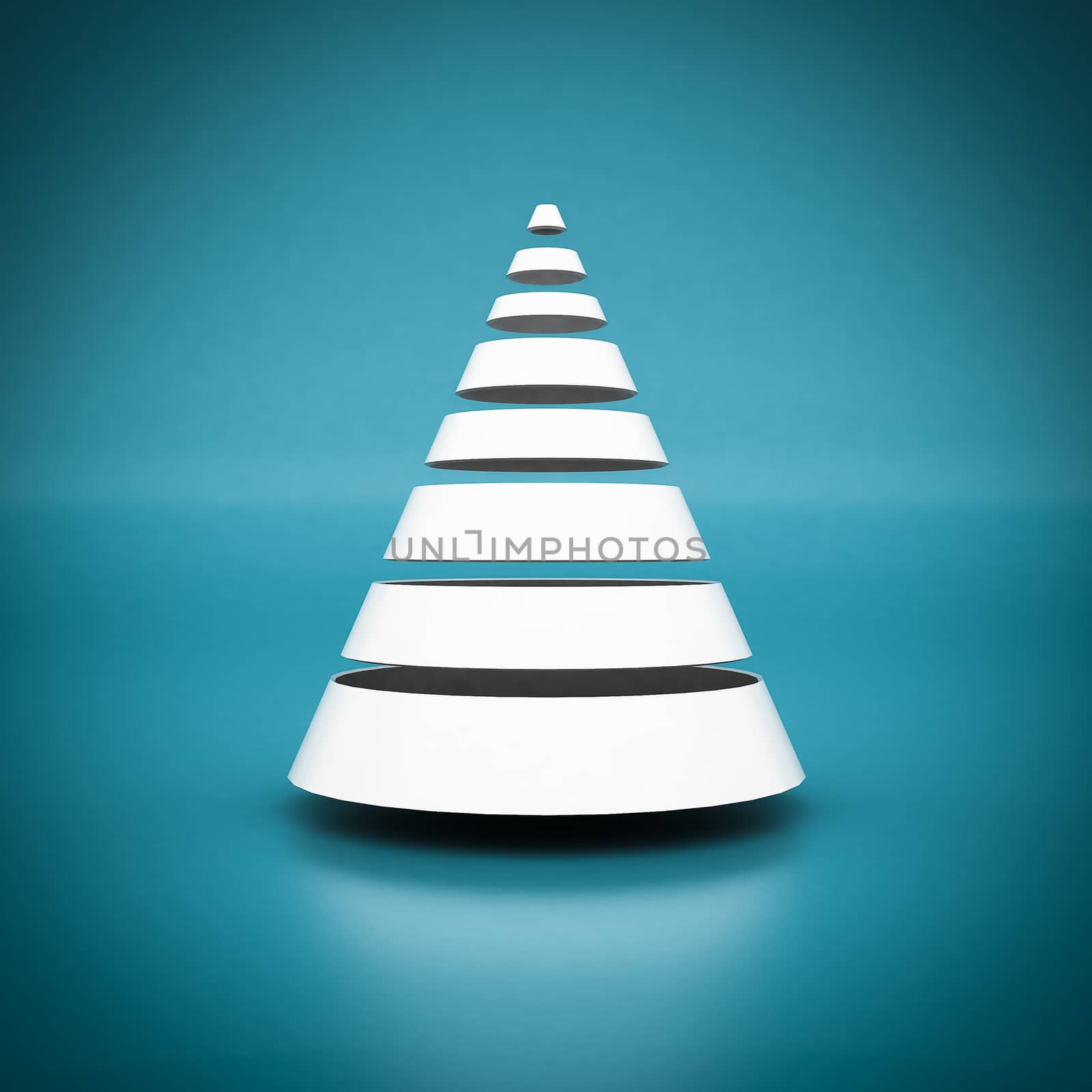 white geometric figure on a blue background