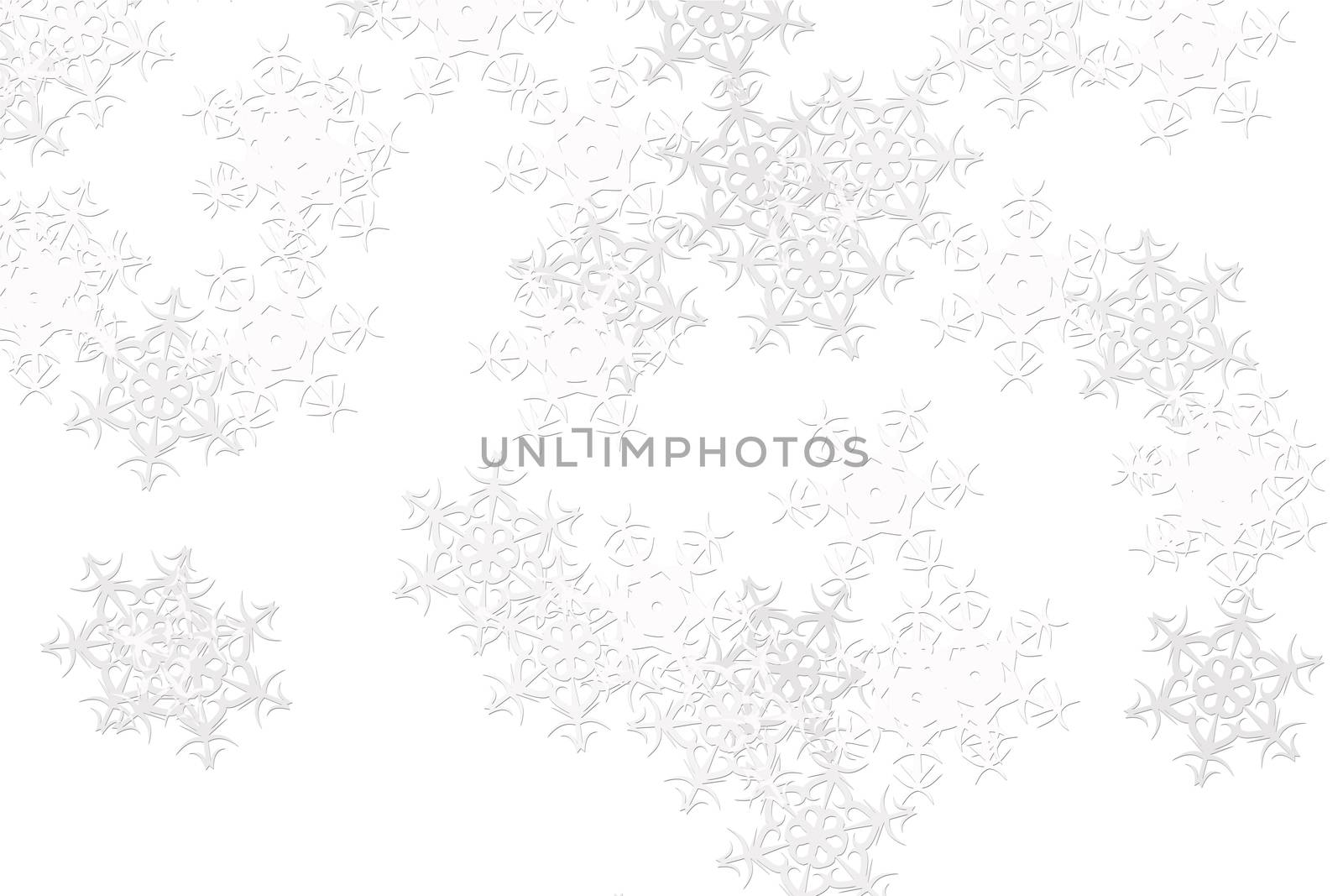 white background with blurred white snowflakes, with shadow