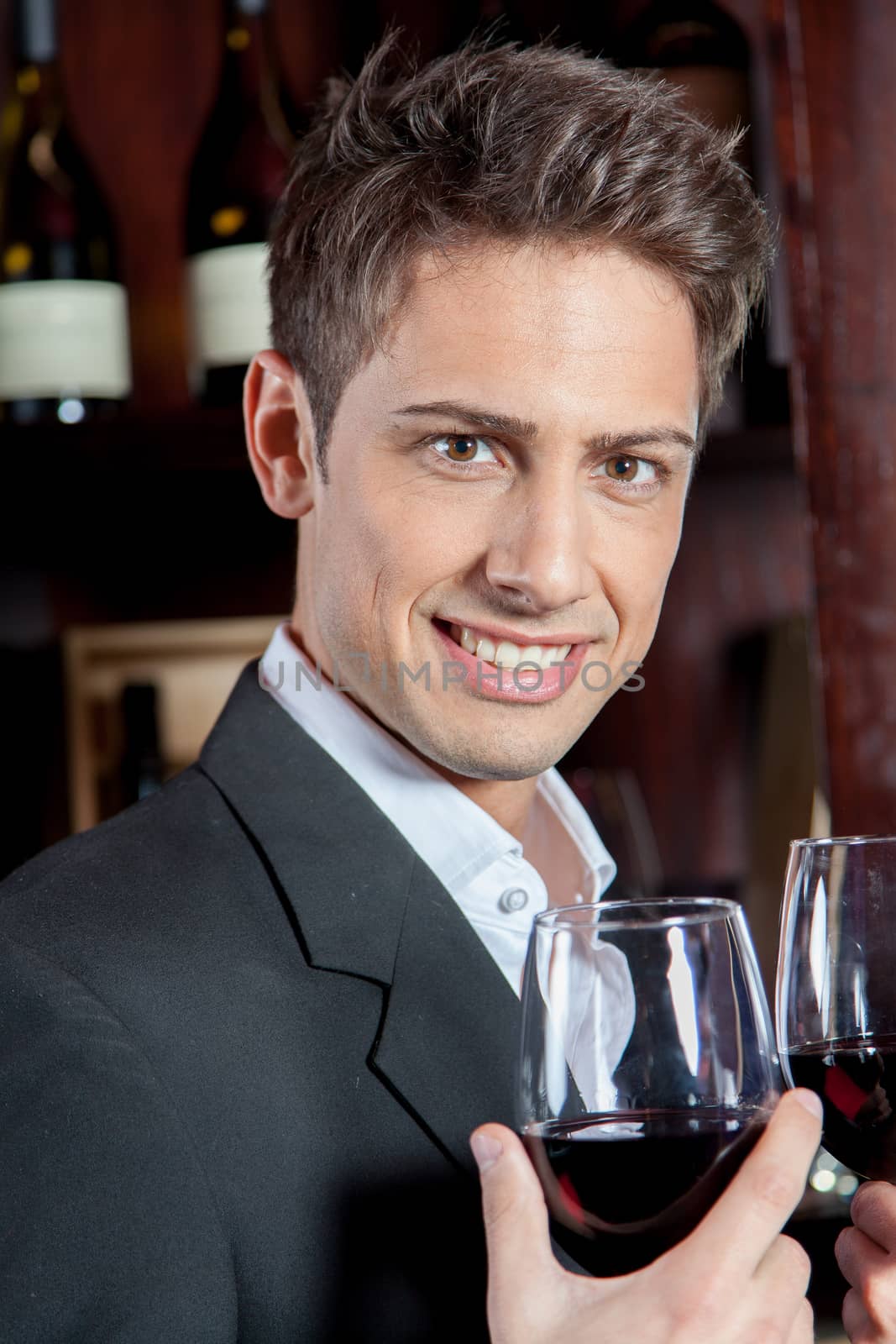 Beautiful man holding a wineglass by ifilms