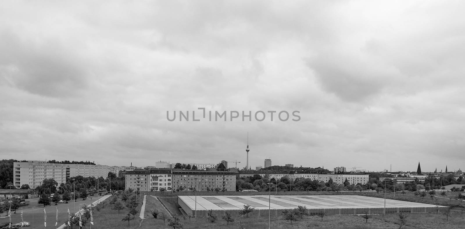  View of the city of Berlin in Germany in black and white