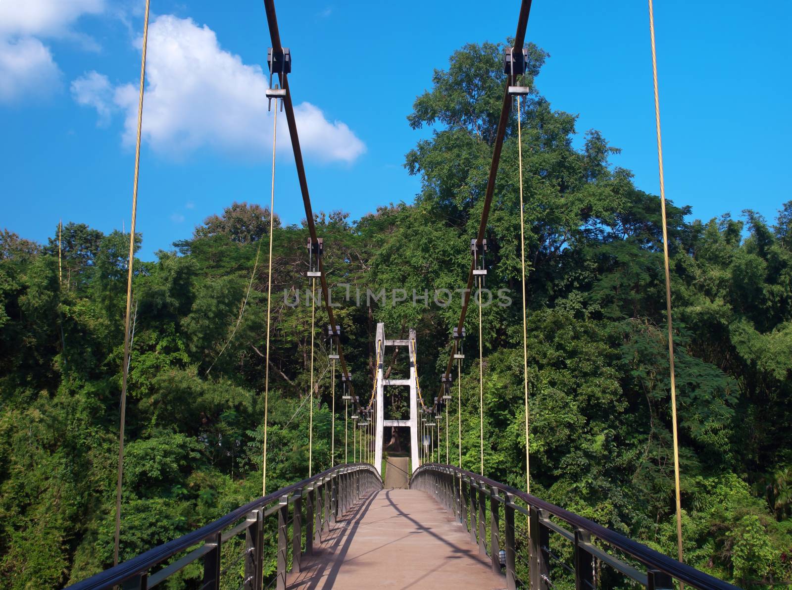 Suspension bridge cross over Khwae Noi river, Kanchanaburi, Thailand