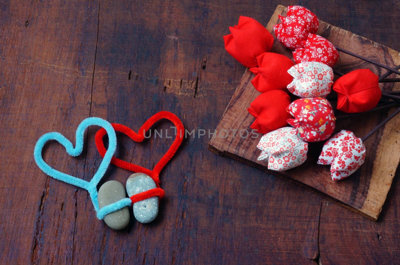 Colourful, harmony Valentine background, amazing style, handmade flower, I love you message on wooden, red color, Valentine day on Feb 14 is the day for couple, they give lovely gift for lover